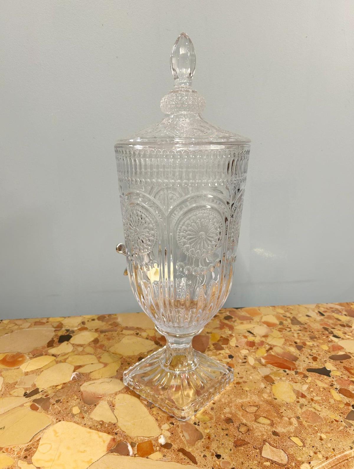 Mid-20th Century Pair Cut Glass Spirit Dispensers Liquor Home Pub For Sale