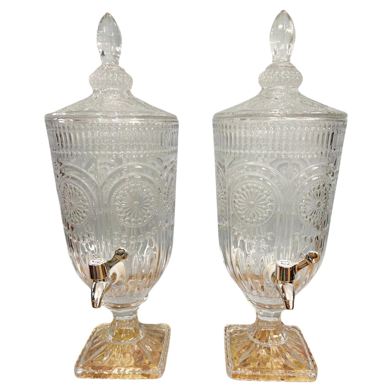Pair Cut Glass Spirit Dispensers Liquor Home Pub For Sale