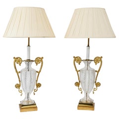 Pair Cut Glass Table Lamps French Neoclassical Amphora Lights
