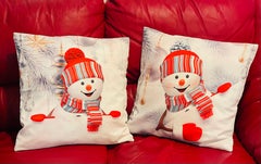 Pair Cute Holiday Snowmen Feather Down Pillows