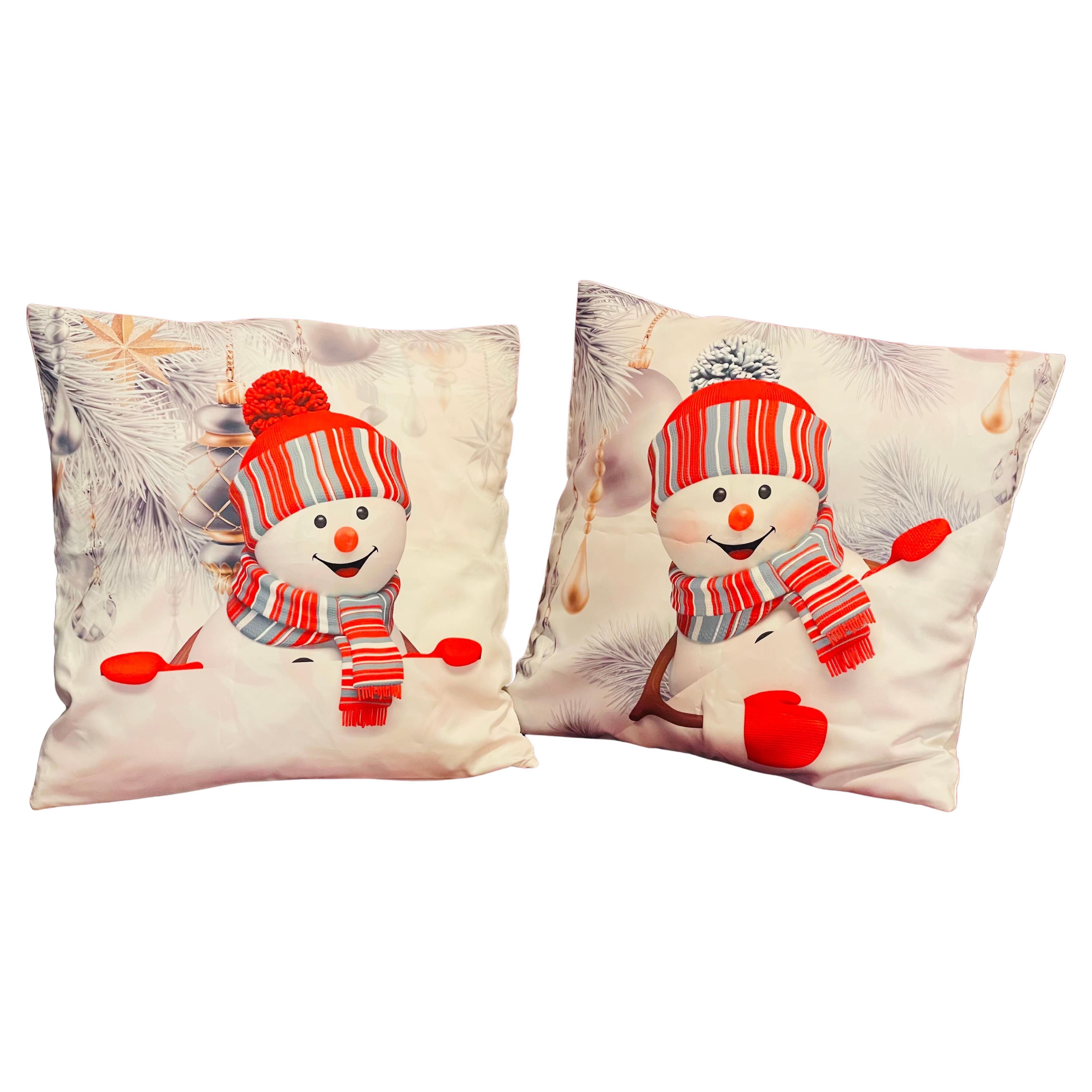Pair Cute Holiday Snowmen Feather Down Pillows For Sale