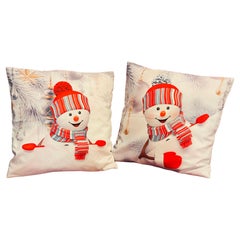 Pair Cute Holiday Snowmen Feather Down Pillows