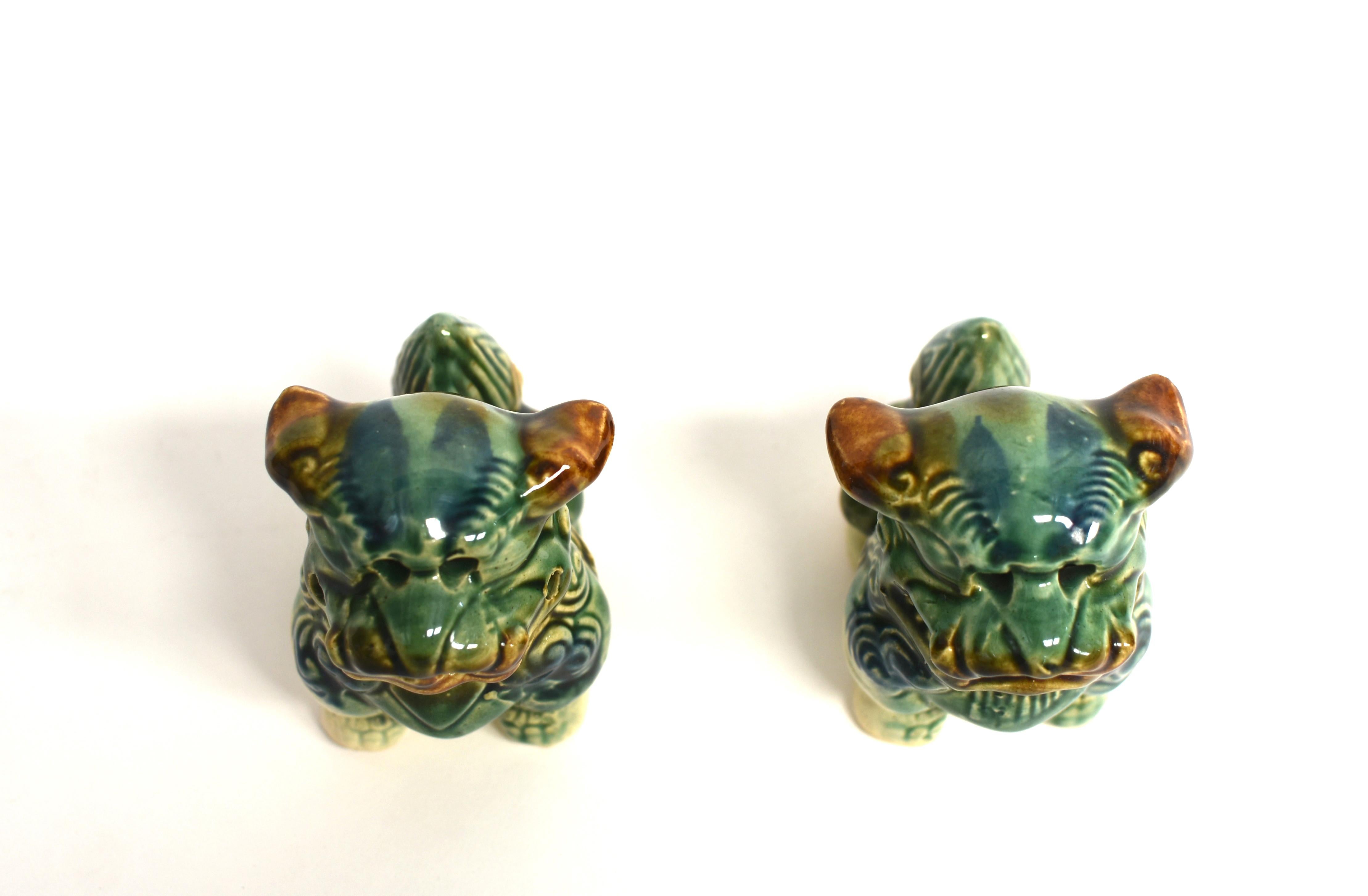 Pair Cute Tri-Glaze Ceramic Foo Dogs 3