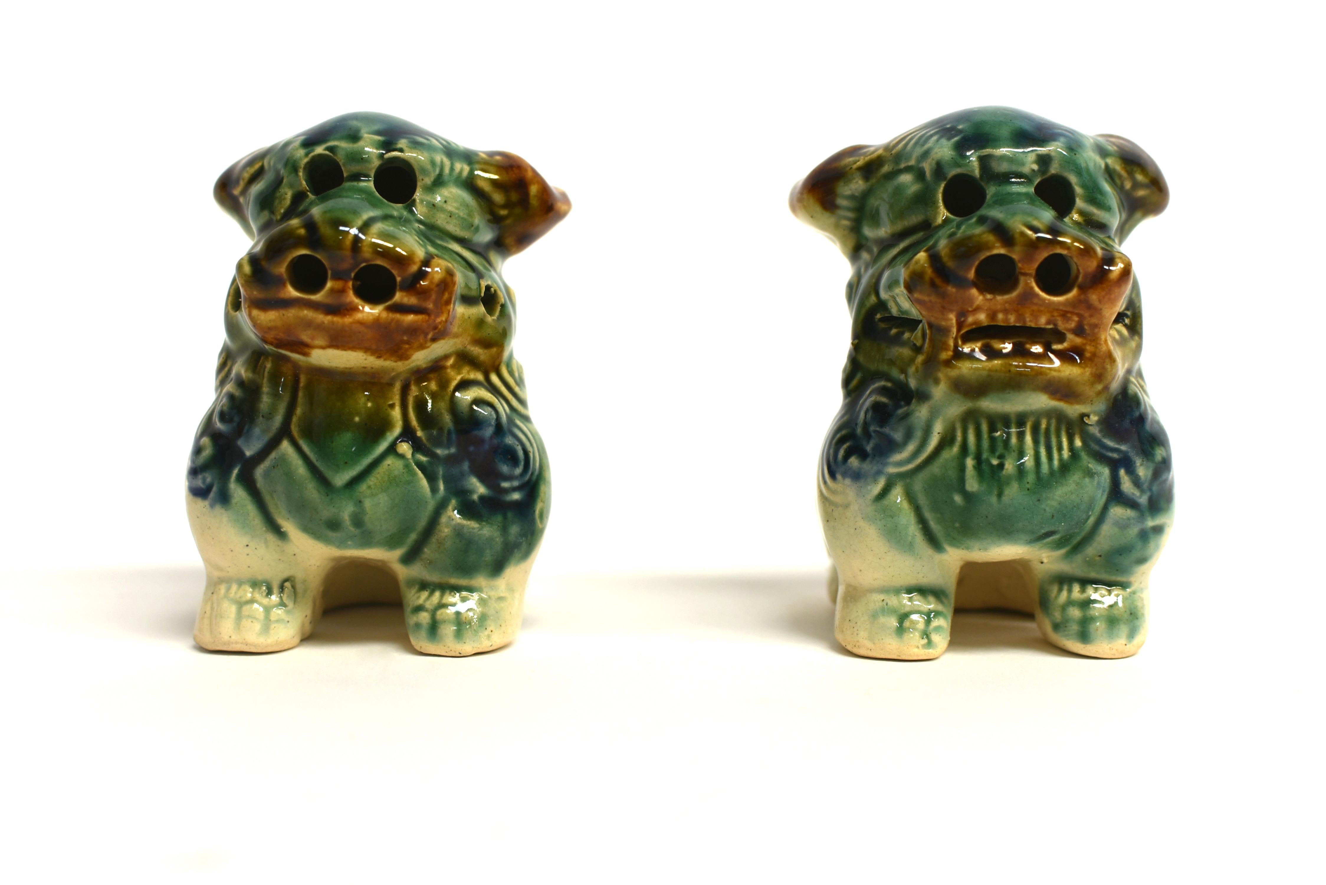 Pair Cute Tri-Glaze Ceramic Foo Dogs 4