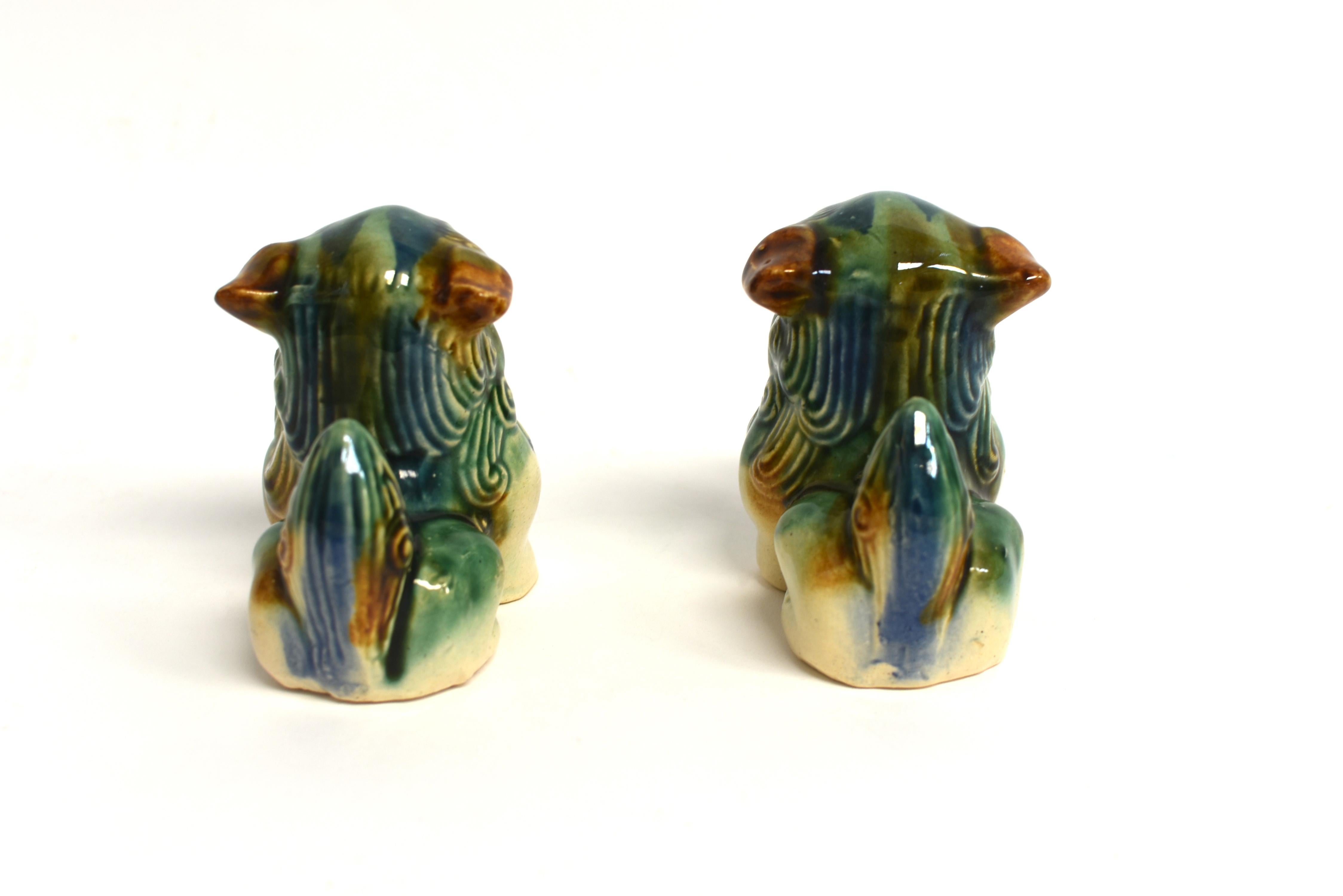 Pair Cute Tri-Glaze Ceramic Foo Dogs 5