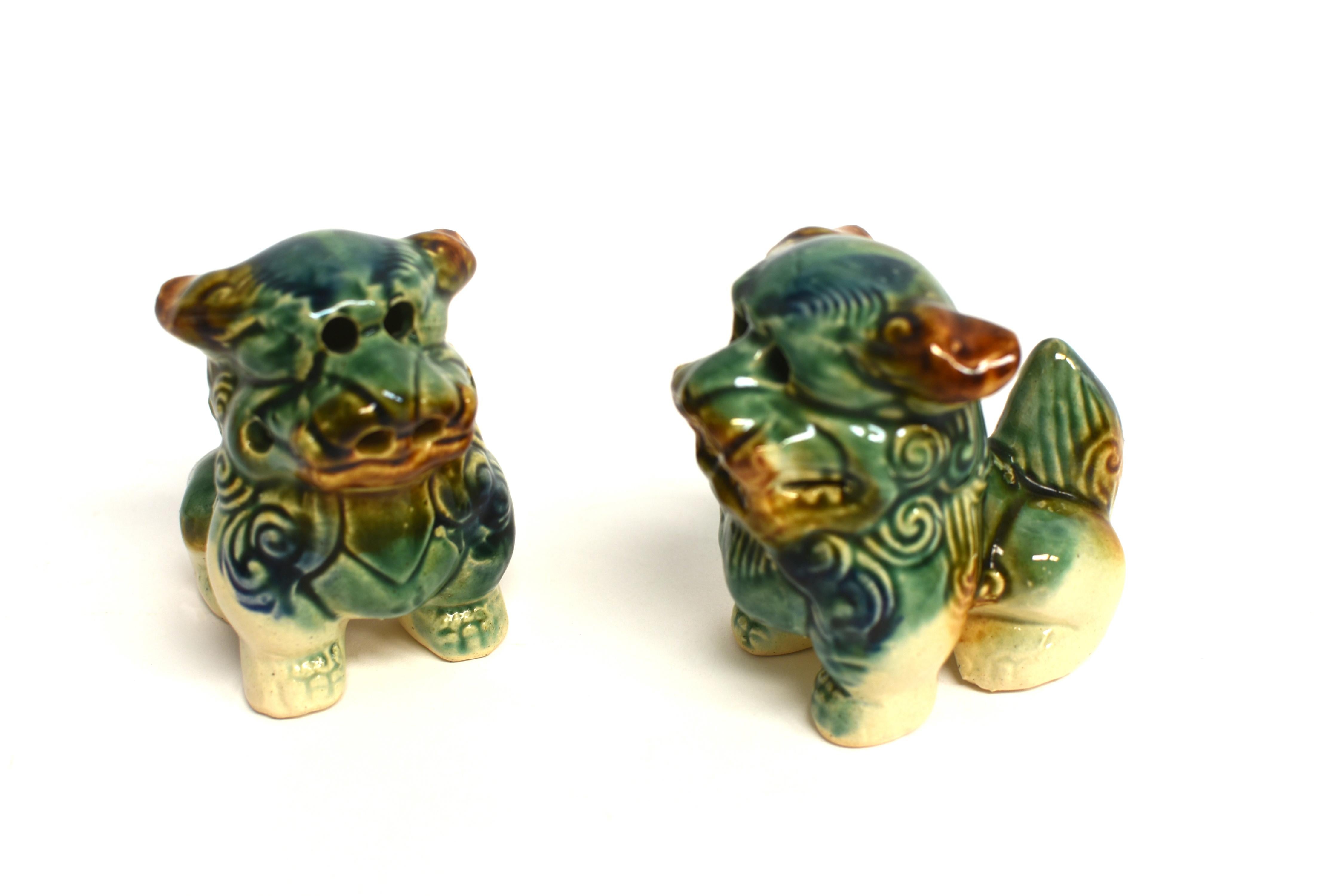 Pair Cute Tri-Glaze Ceramic Foo Dogs 1
