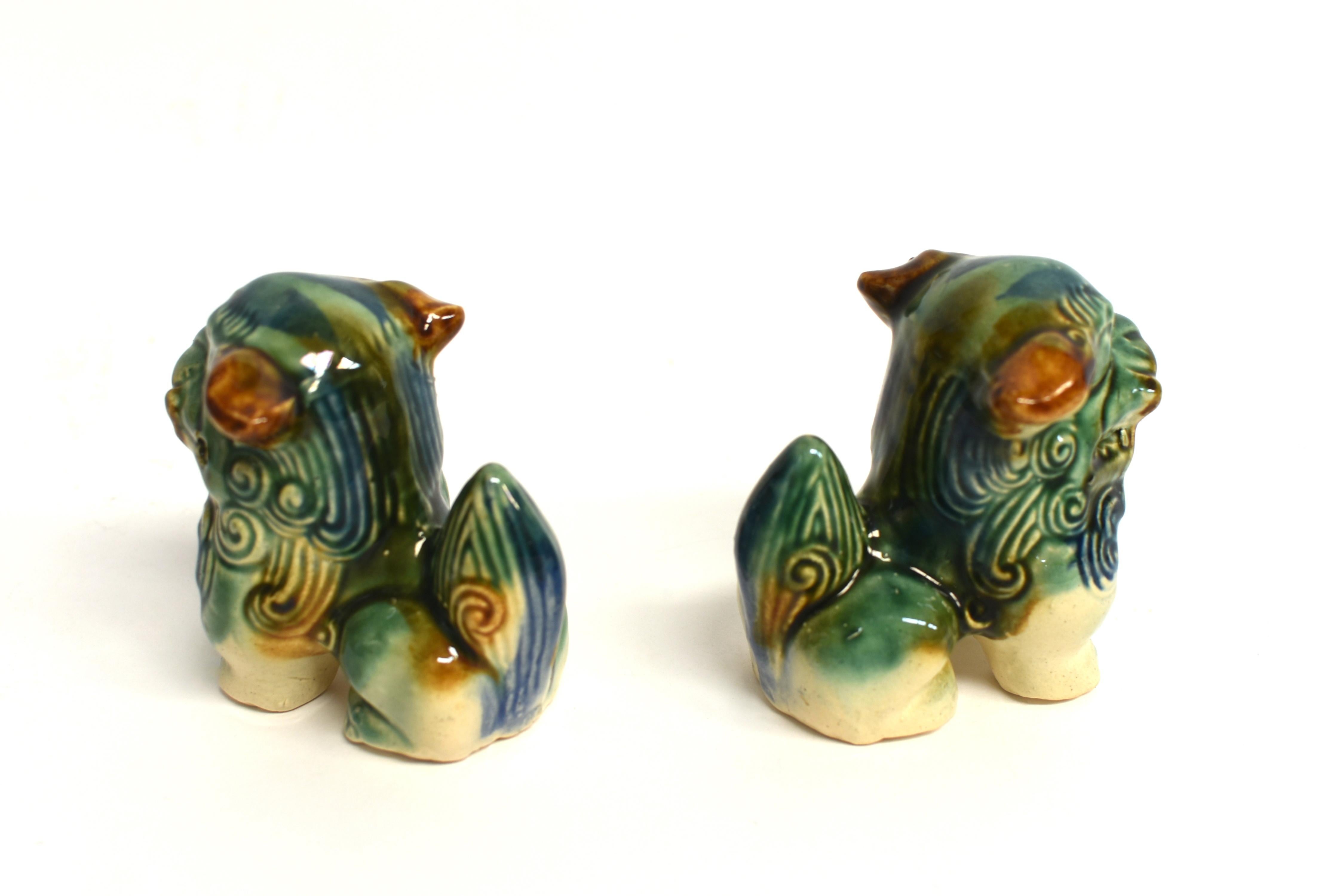 Pair Cute Tri-Glaze Ceramic Foo Dogs 2