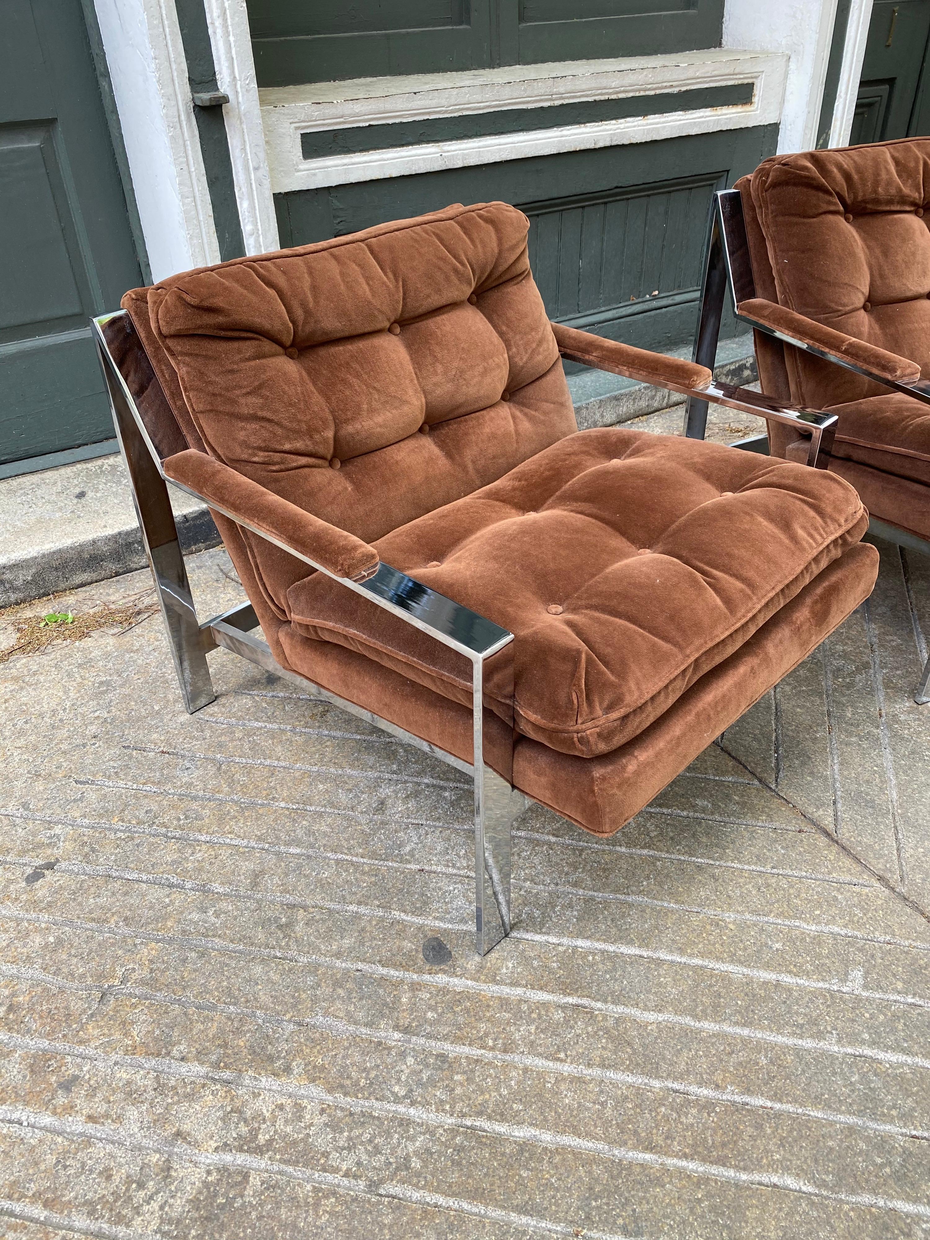 Mid-Century Modern Pair Cy Mann Chrome Lounge Chairs