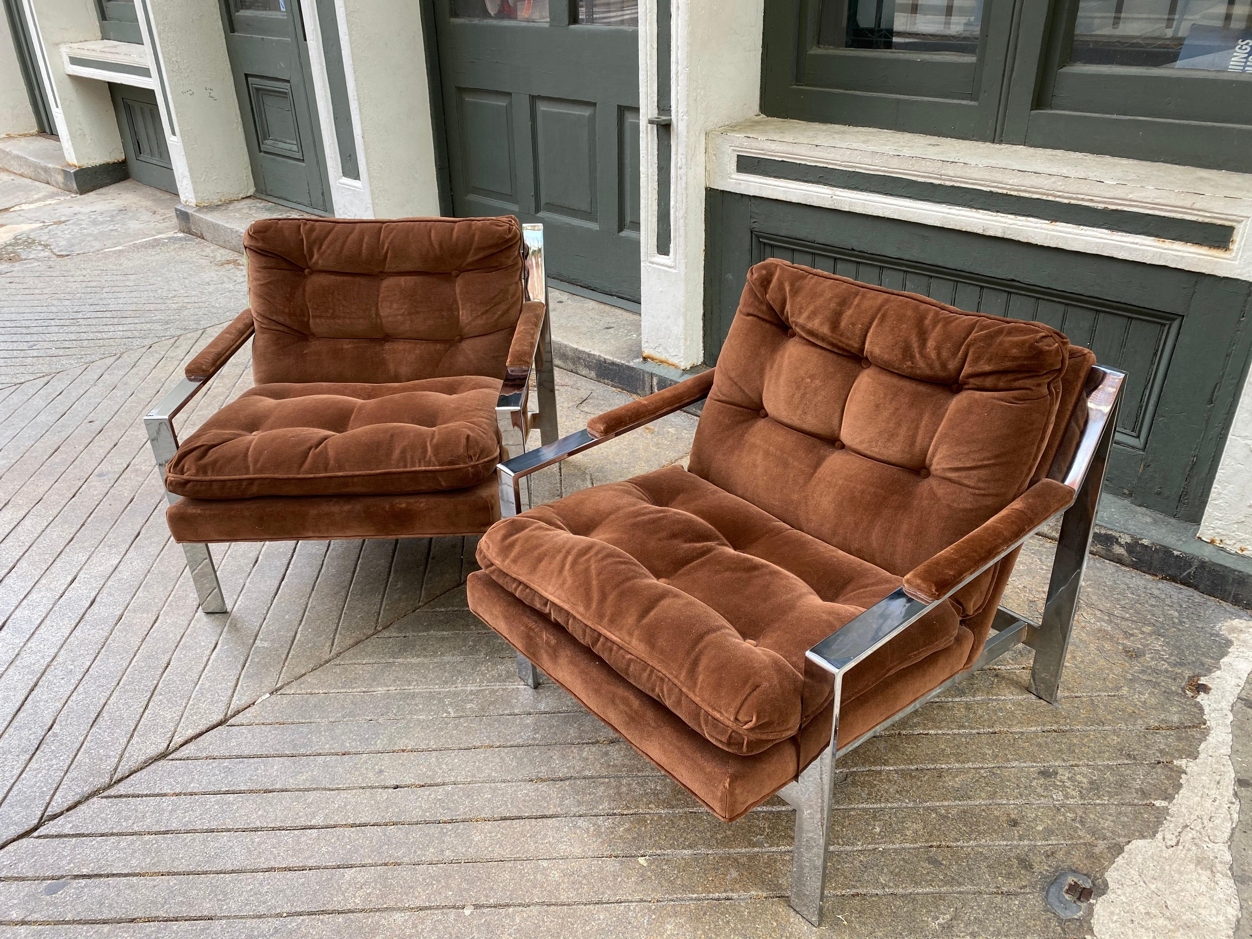 Late 20th Century Pair Cy Mann Chrome Lounge Chairs