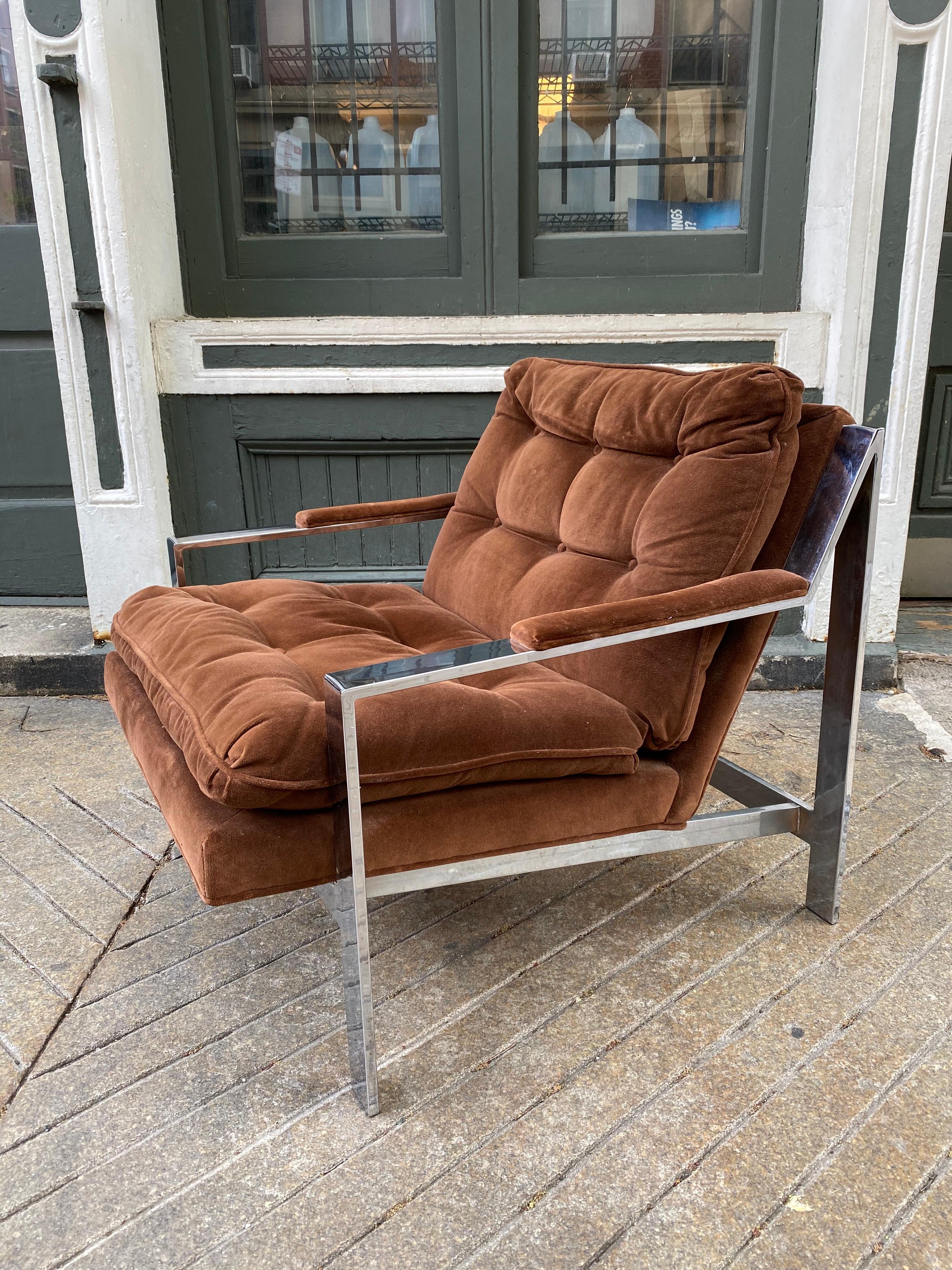 Upholstery Pair Cy Mann Chrome Lounge Chairs