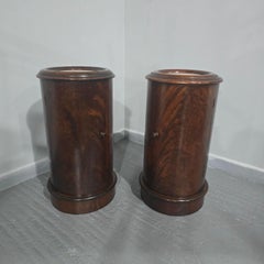 Pair Cyndrical Mahogany Bedside Cabinets