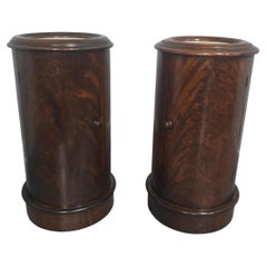 Pair Cyndrical Mahogany Bedside Cabinets