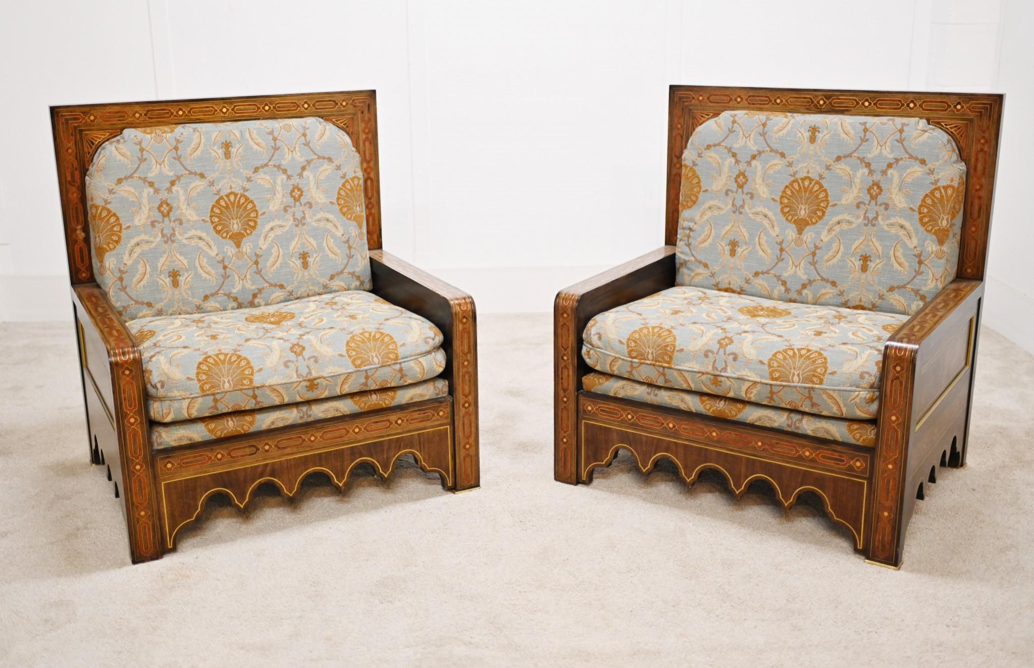 Late 20th Century Pair Damascan Arm Chairs Arabic Interiors For Sale