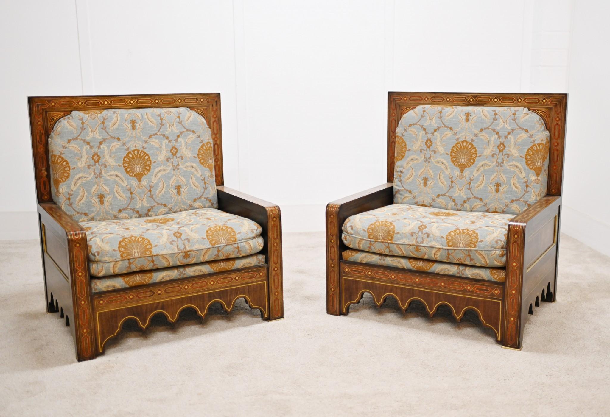 Fabric Pair Damascan Arm Chairs Arabic Interiors
