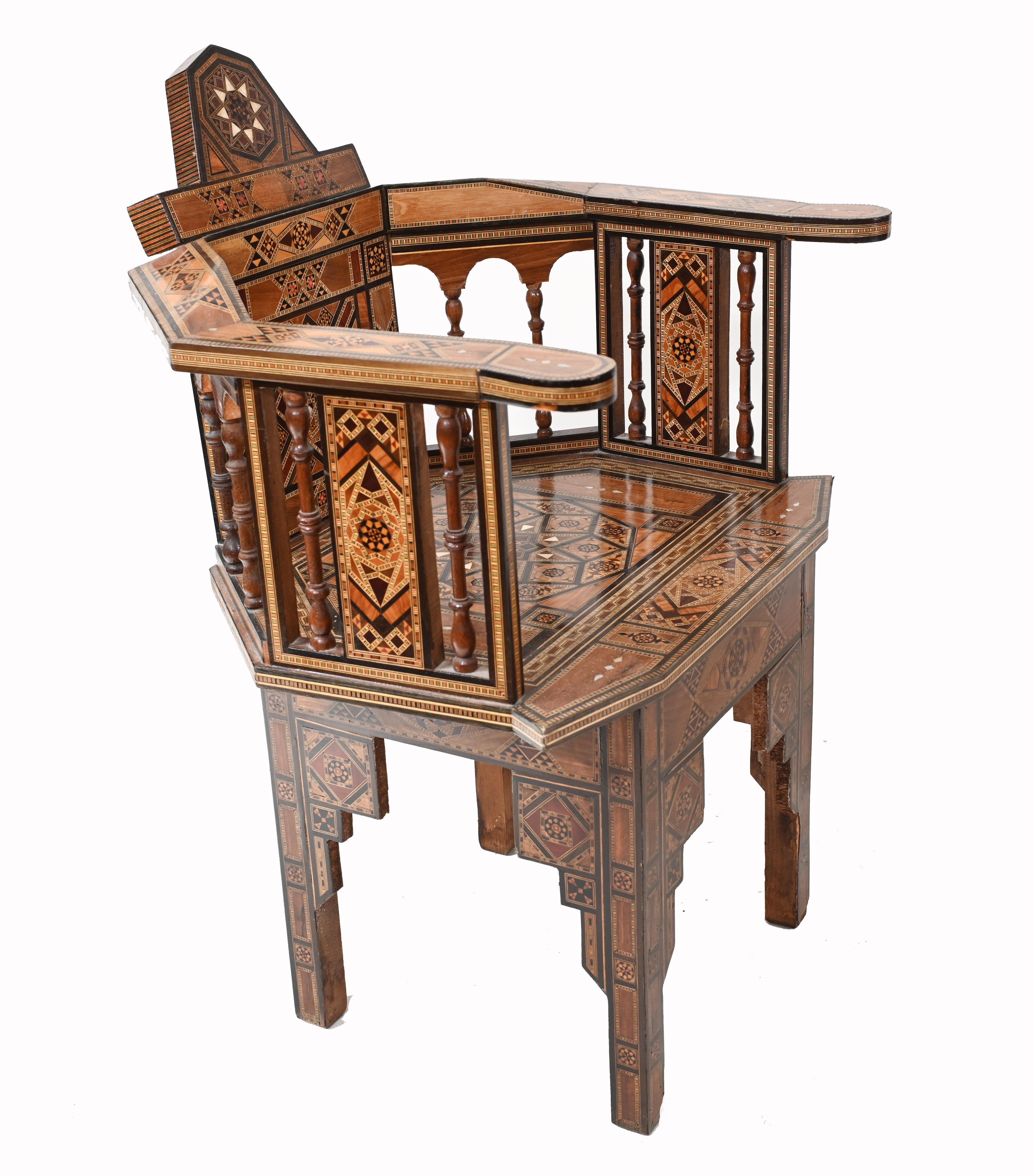 Pair Damascan Chairs Inlay Arabic Syrian Interiors 1920 2