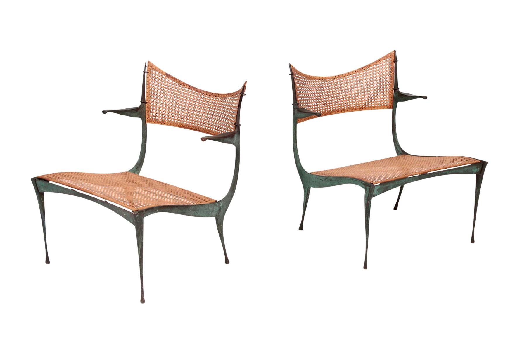 Mid-Century Modern Pair of Dan Johnson Bronze Gazelle Lounge Chairs