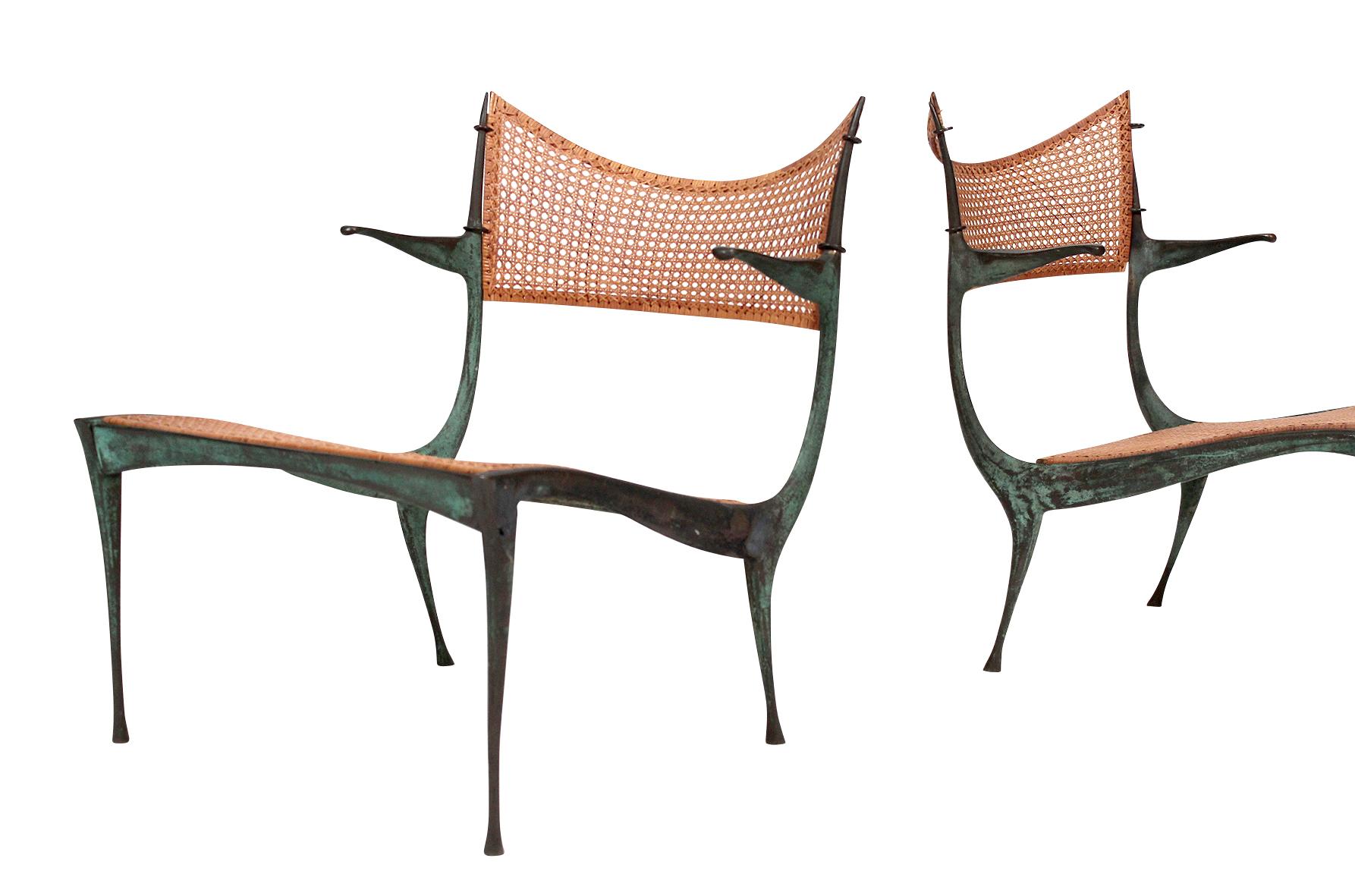 Pair of Dan Johnson Bronze Gazelle Lounge Chairs In Good Condition In Pawtucket, RI