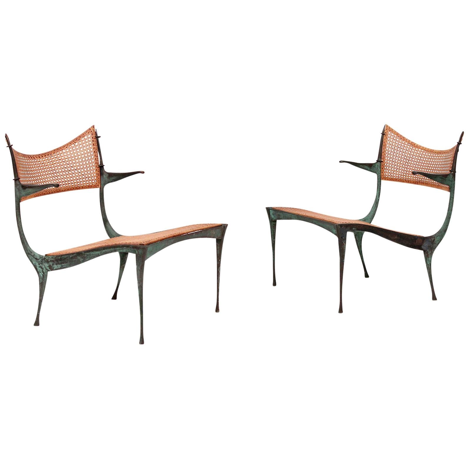 Pair of Dan Johnson Bronze Gazelle Lounge Chairs
