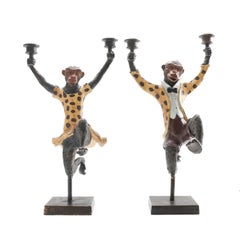 Pair Dancing Monkeys Costumed Iron Figurine Candelabras  Scully & Scully
