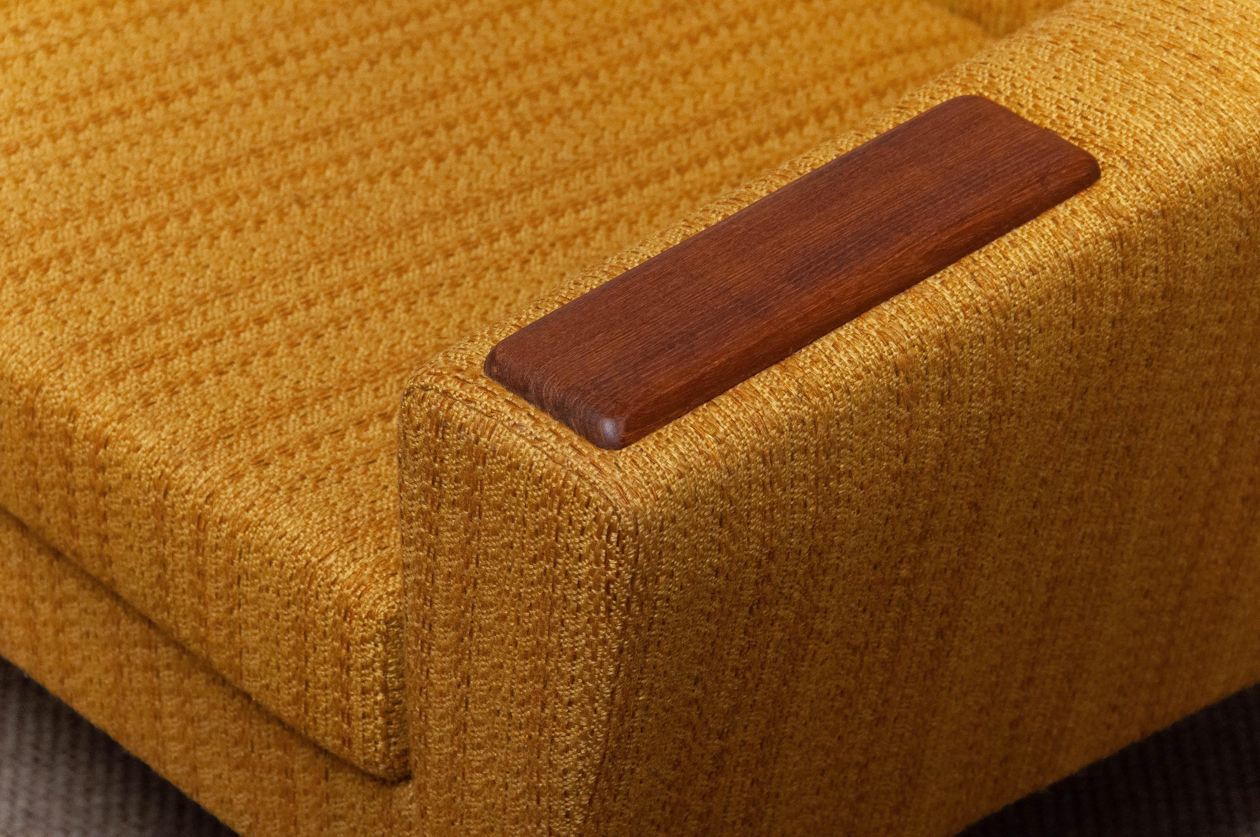 Pair Danisch Lounge Chairs with Ochre Fabric And Teak Paws, Denmark 1950s 8