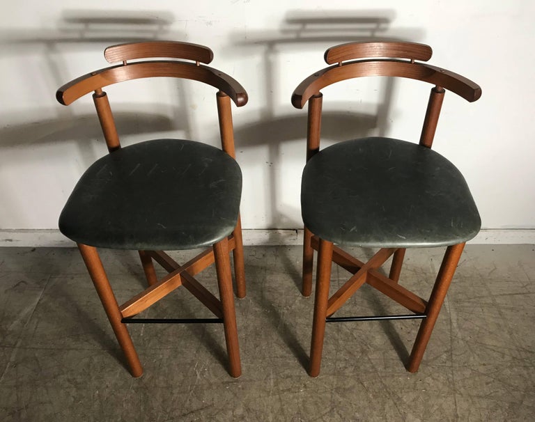Pair of Danish Bar or Counter Stools Teak and Leather by Gangso Mobler