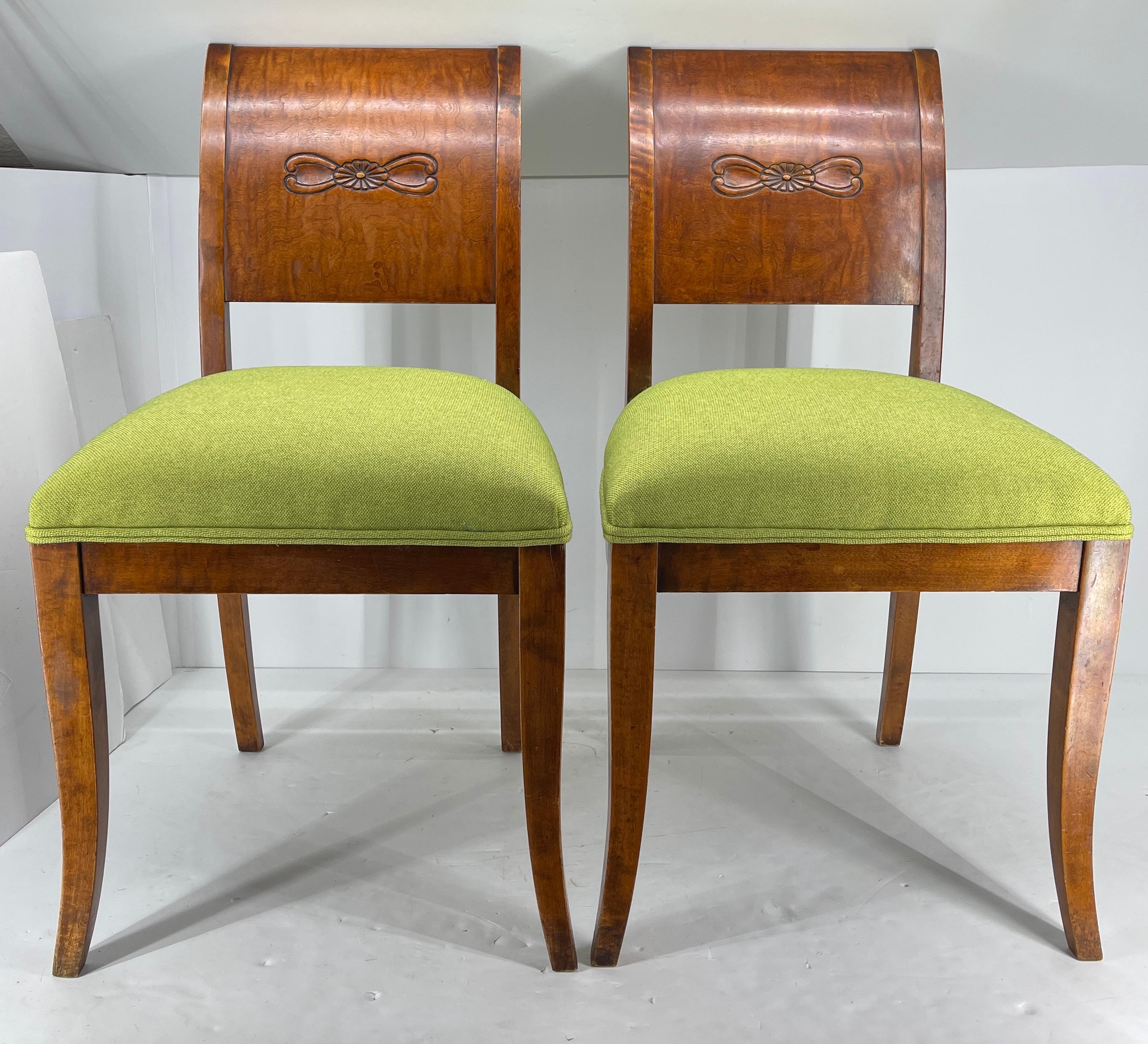 Pair of Danish Biedermeier Grass Green Upholstered Side Chairs For Sale 12