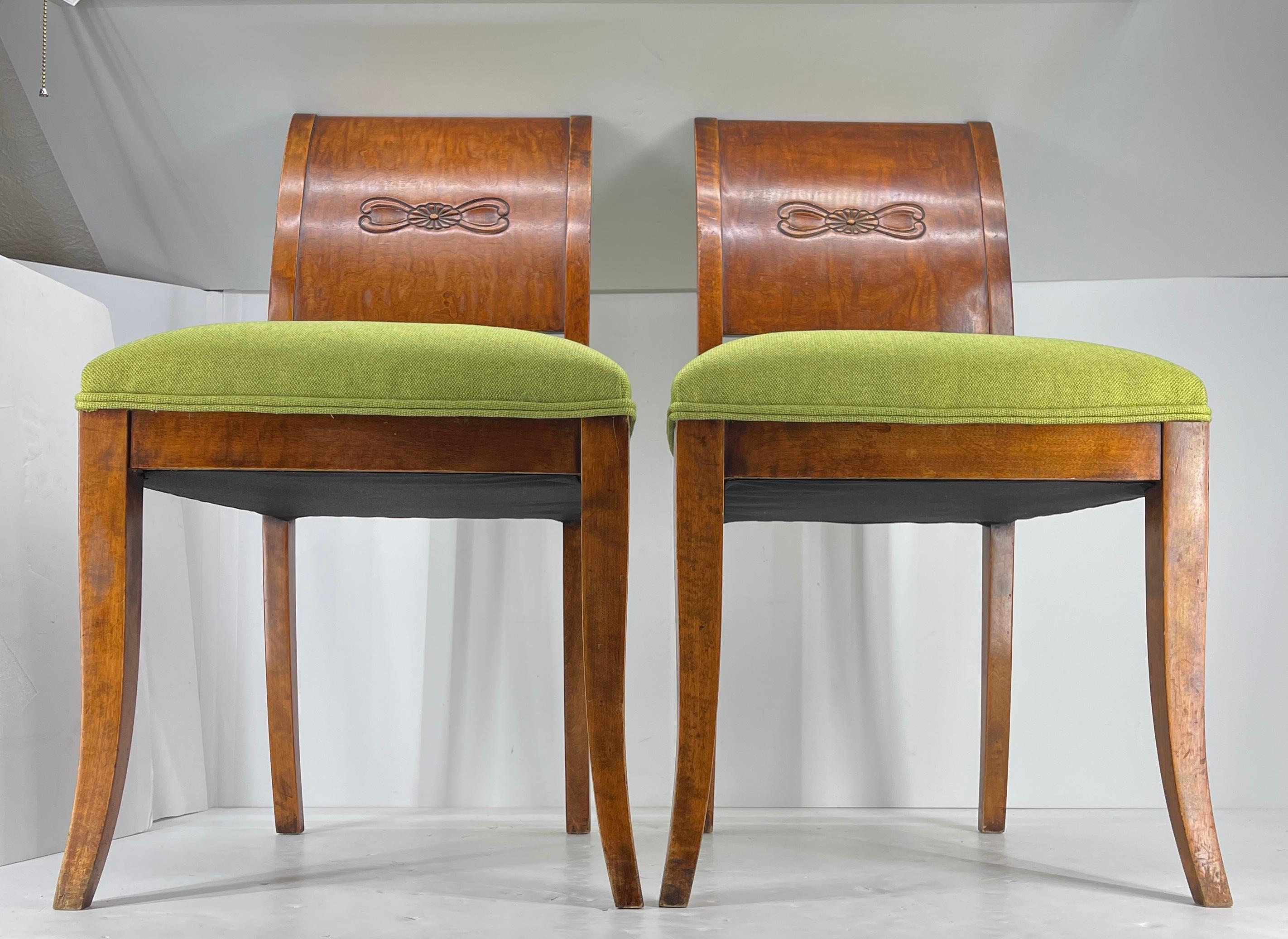 Pair of Danish Biedermeier Grass Green Upholstered Side Chairs For Sale 13