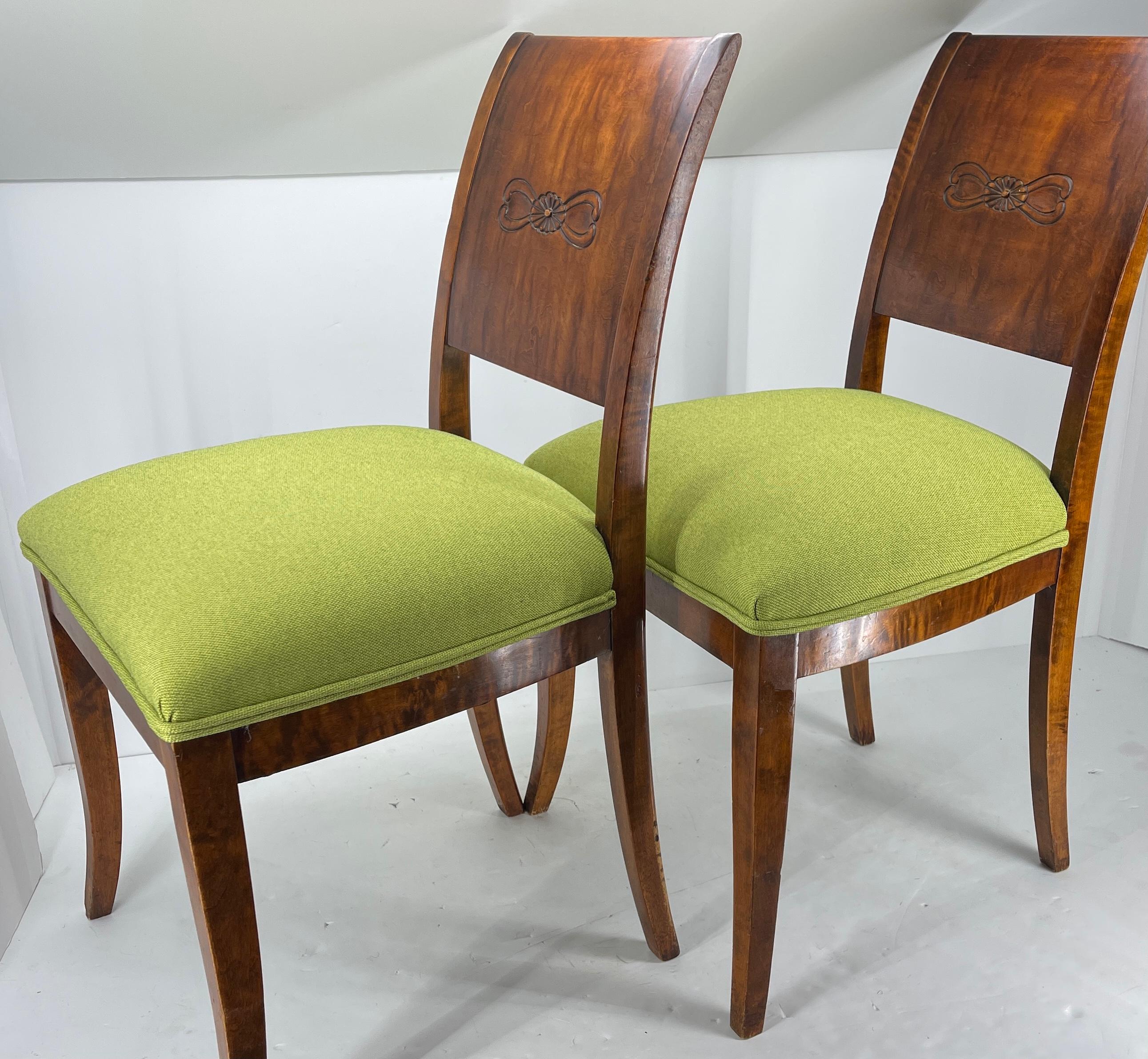 Pair of Danish Biedermeier Grass Green Upholstered Side Chairs In Good Condition For Sale In Haddonfield, NJ