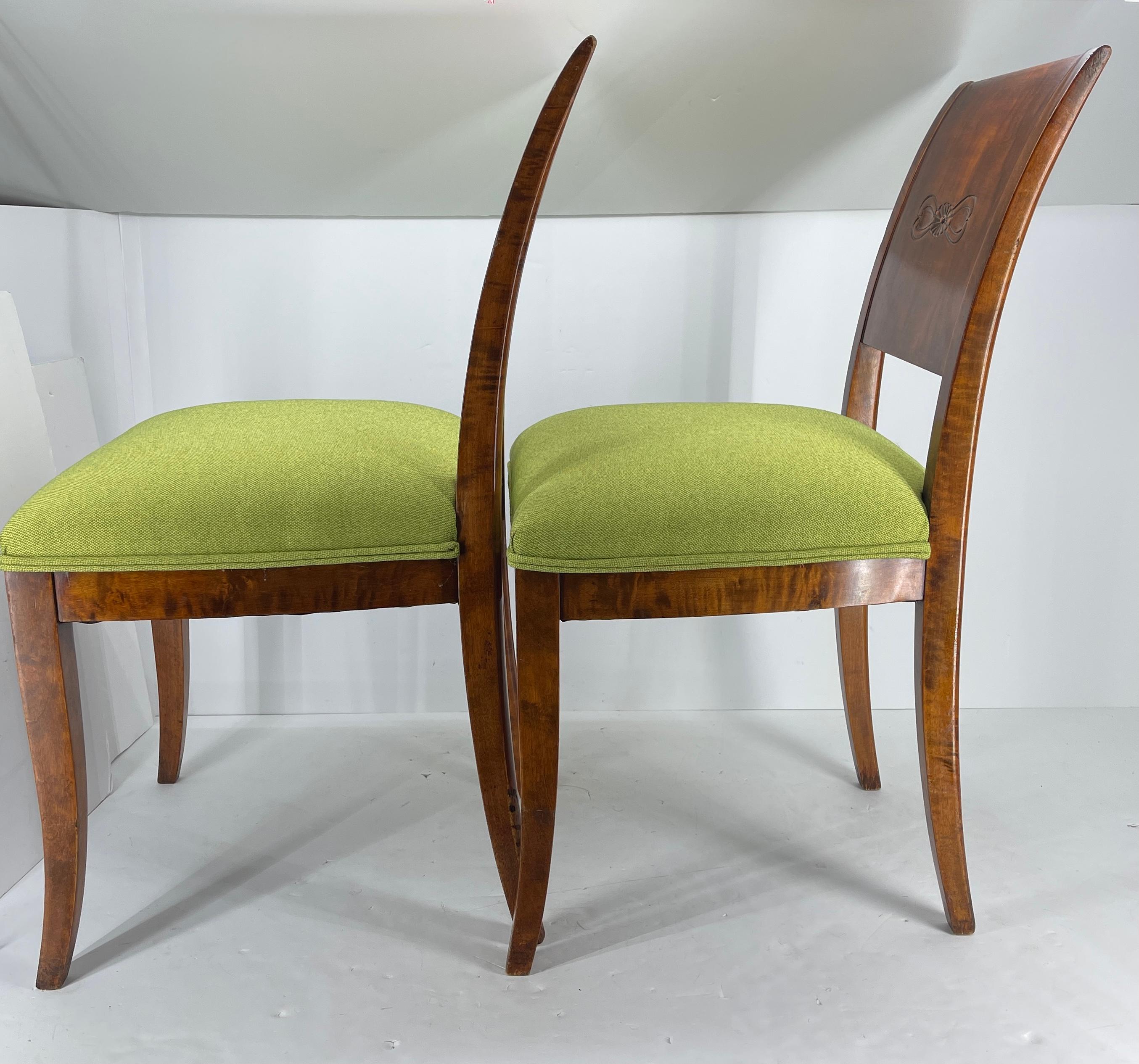 Upholstery Pair of Danish Biedermeier Grass Green Upholstered Side Chairs For Sale