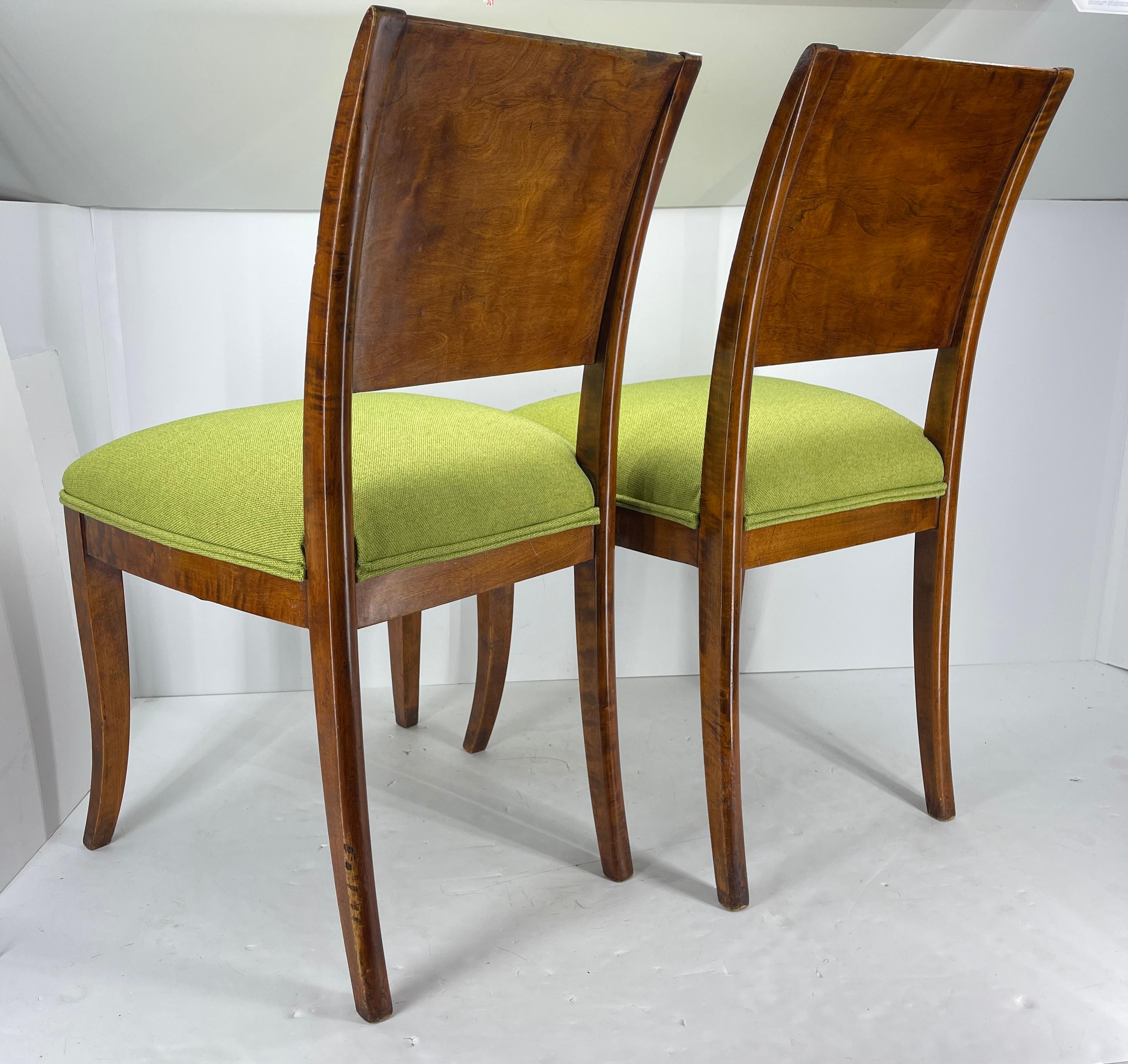 Pair of Danish Biedermeier Grass Green Upholstered Side Chairs For Sale 1