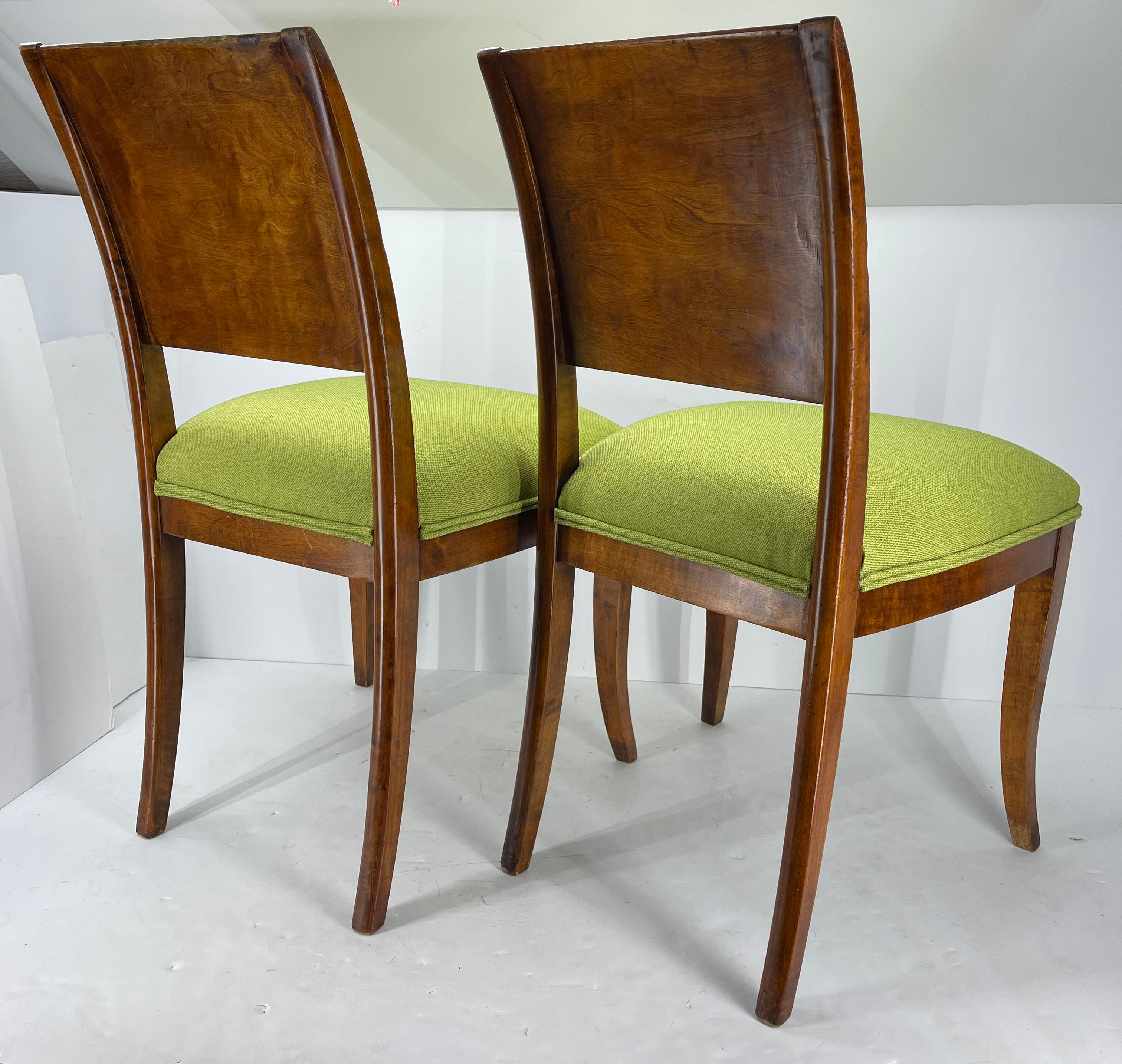 Pair of Danish Biedermeier Grass Green Upholstered Side Chairs For Sale 2