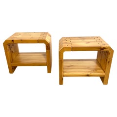 Pair Danish Brutalist Pine Side or End Tables