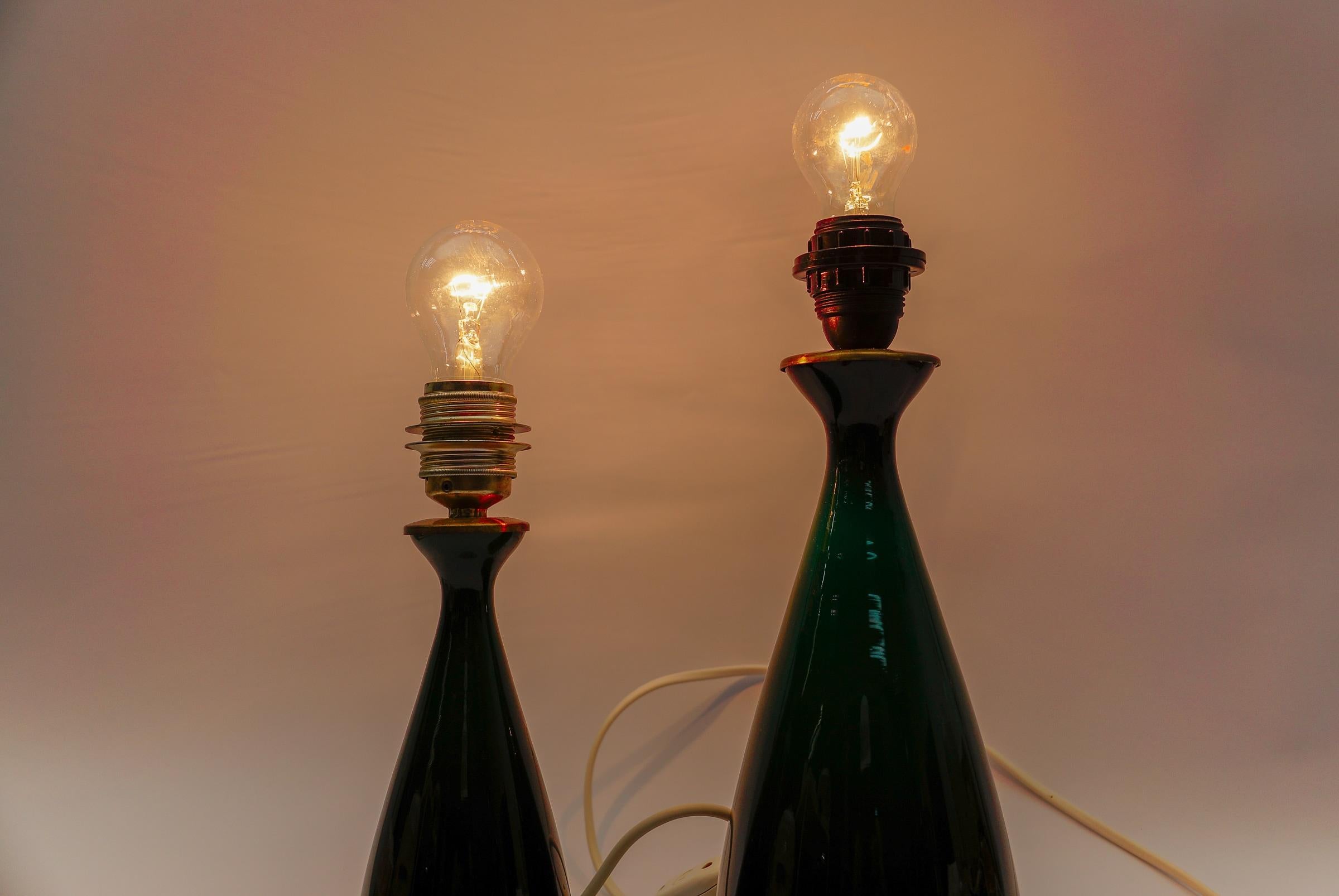 Paire de lampes de table en verre vert de Kastrup Holmegaard, 1960s en vente 8