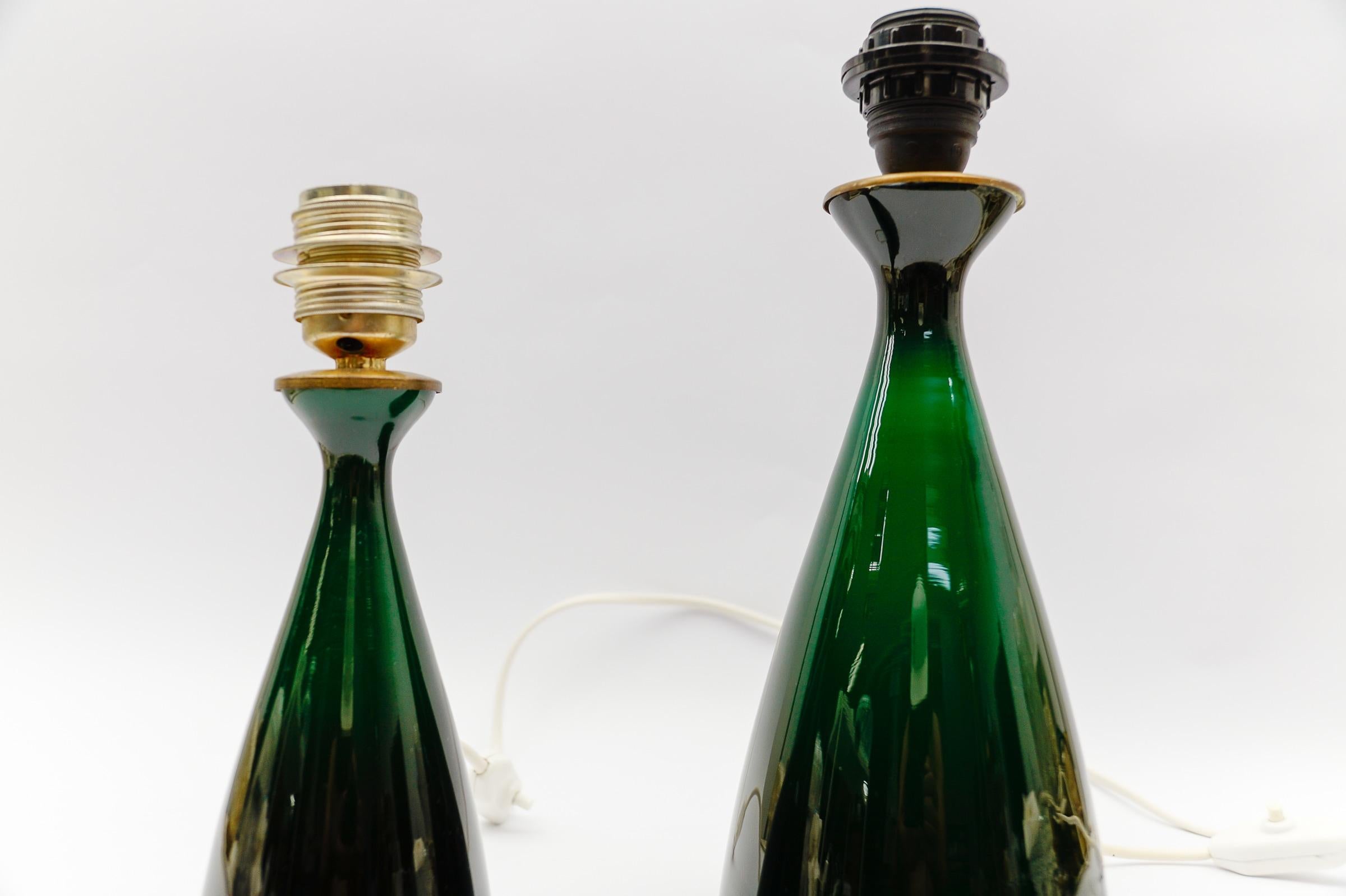 Danois Paire de lampes de table en verre vert de Kastrup Holmegaard, 1960s en vente