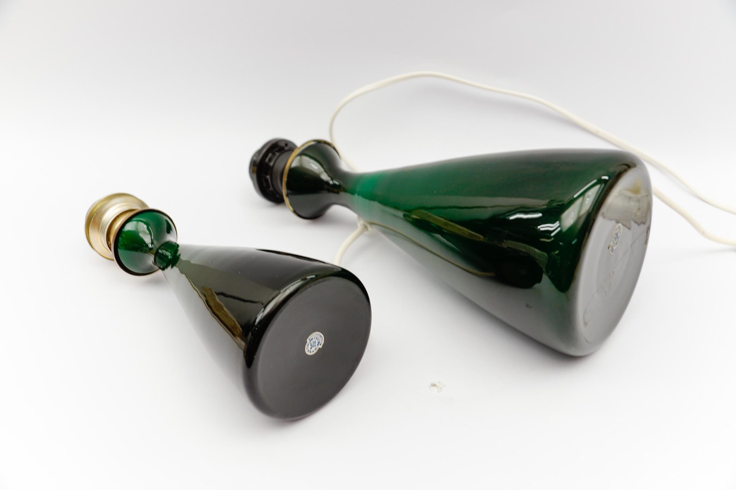 Paire de lampes de table en verre vert de Kastrup Holmegaard, 1960s Bon état - En vente à Nürnberg, Bayern