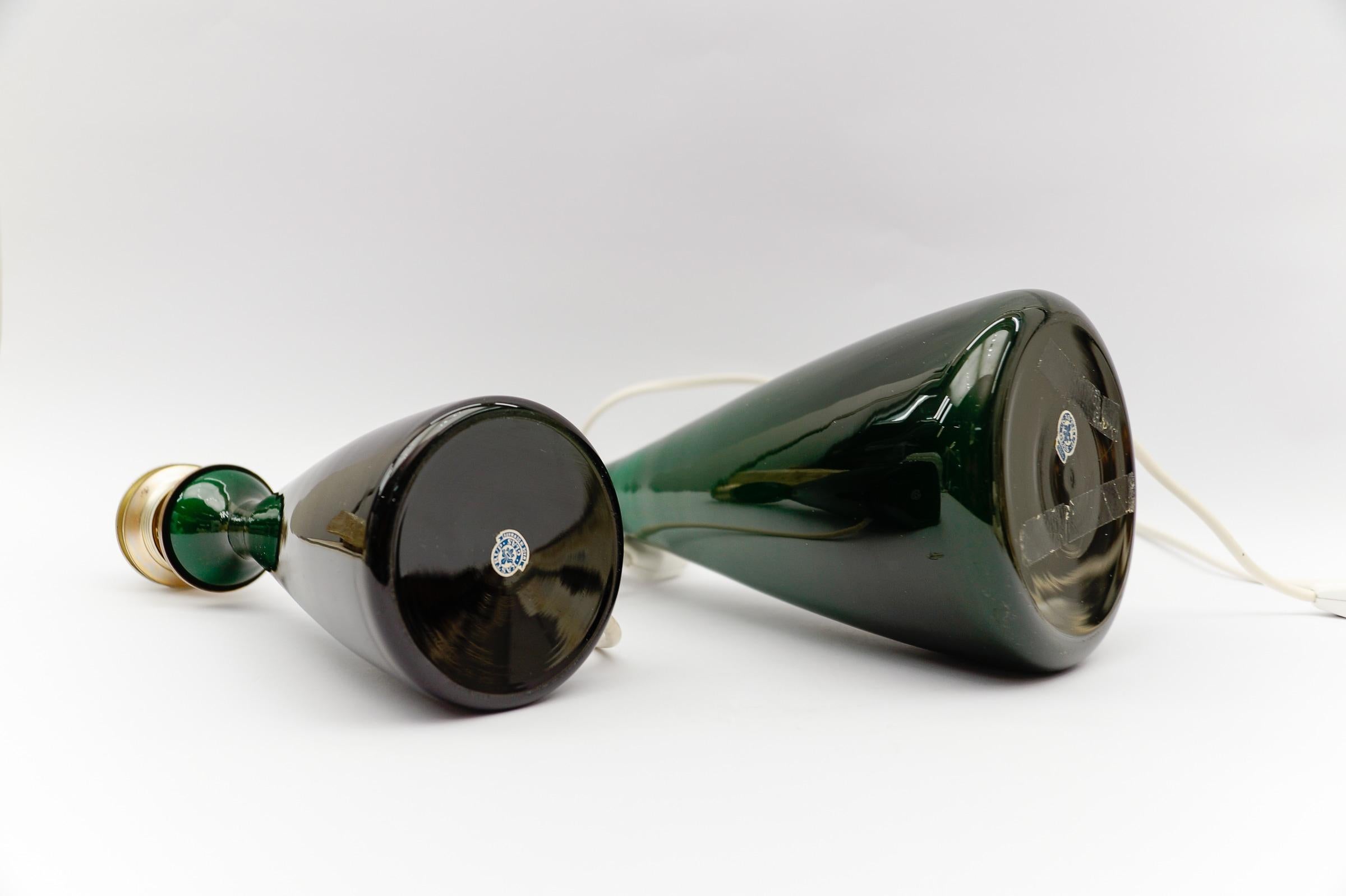 Métal Paire de lampes de table en verre vert de Kastrup Holmegaard, 1960s en vente