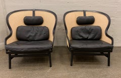 Pair Danish Leather and Cane Lounge Chairs by Pierre Sindre for Garsnas