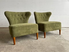 Pair Danish Mid-Century Cocktail Chair, Tufted Bouclé, Beech, 1960s