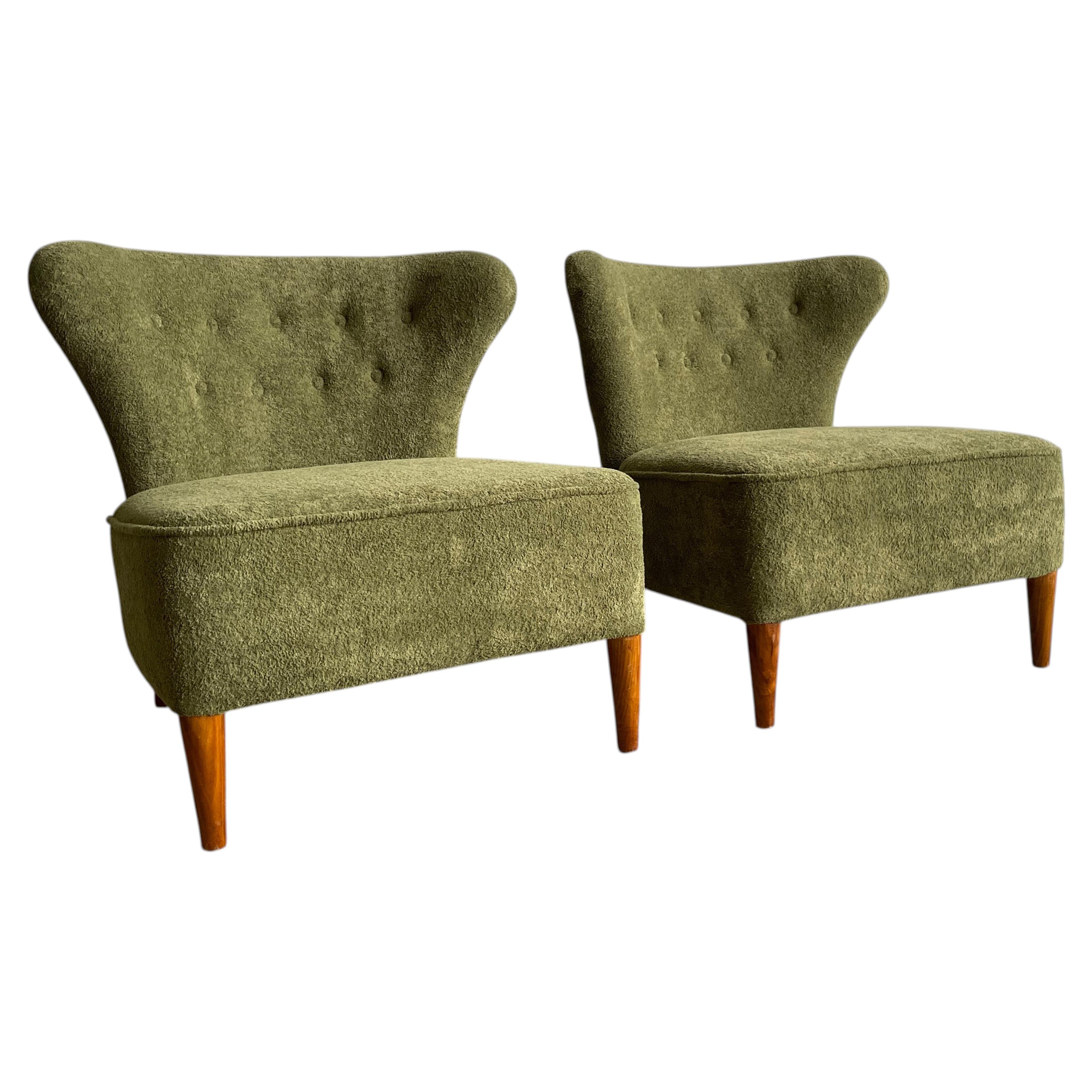 Pair Danish Mid-Century Cocktail Chair, Tufted Bouclé, Beech, 1960s For Sale