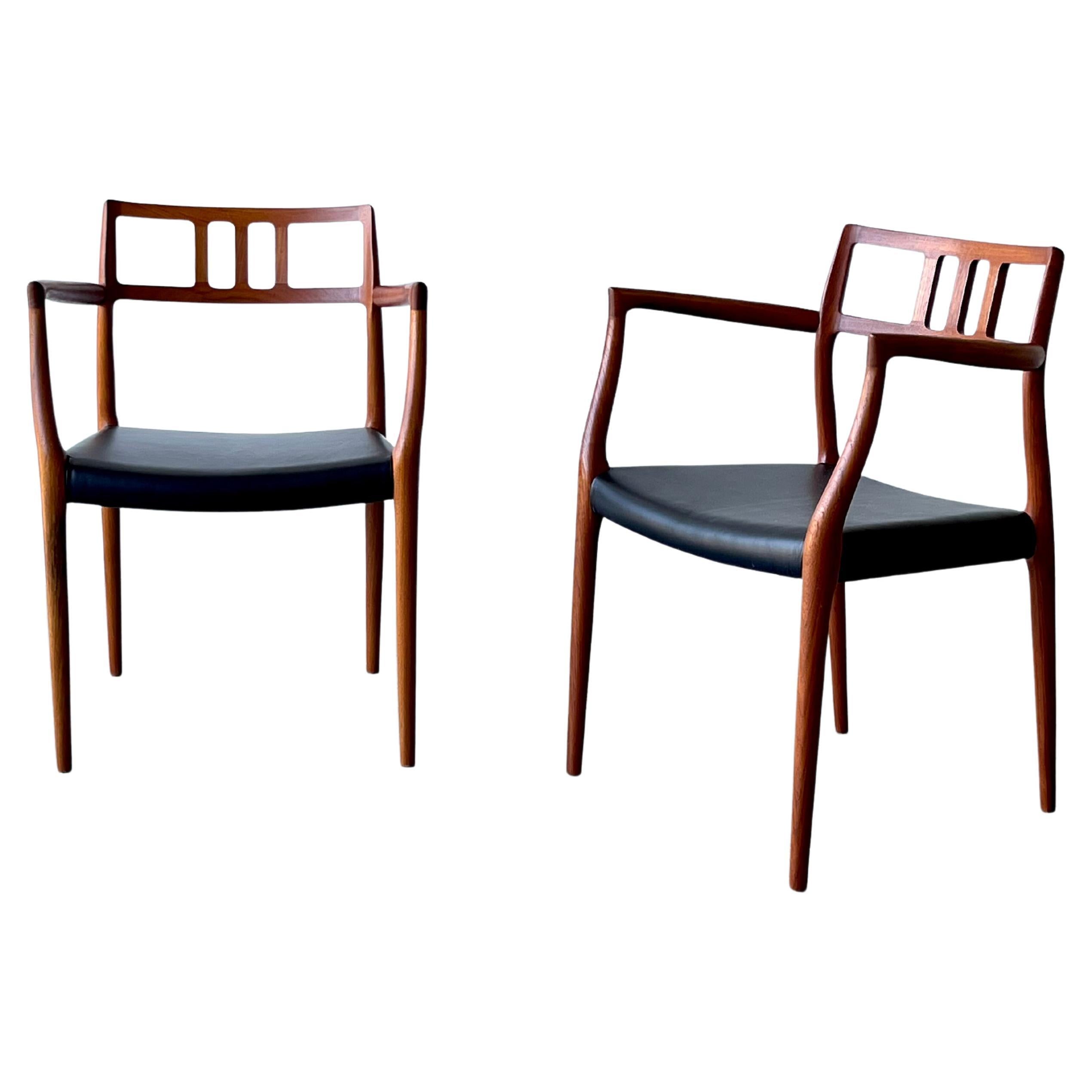 Pair Danish Mid Century Modern Model 64 Teak Armchairs By Niels Otto Møller