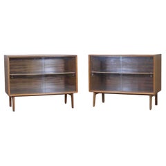  Pair Danish Mid Century Modern Teak Low Bookcase/Cabinets With Shaped Supports
