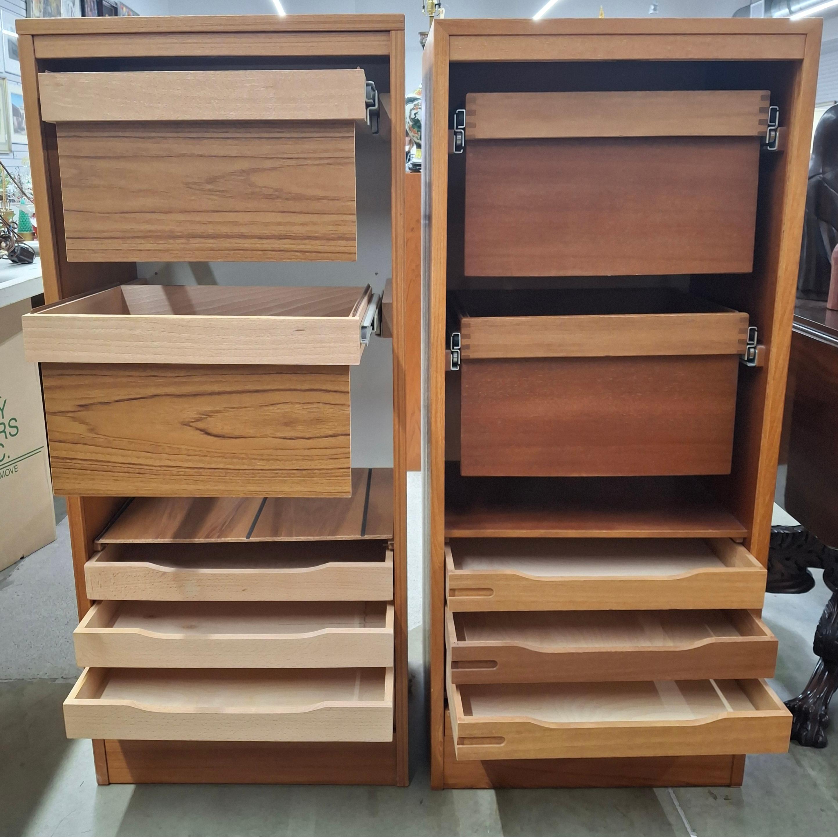 20th Century Pair Danish Mid-Century Modern Teak Tambour Fall Front Open Drawers File Cabinet For Sale