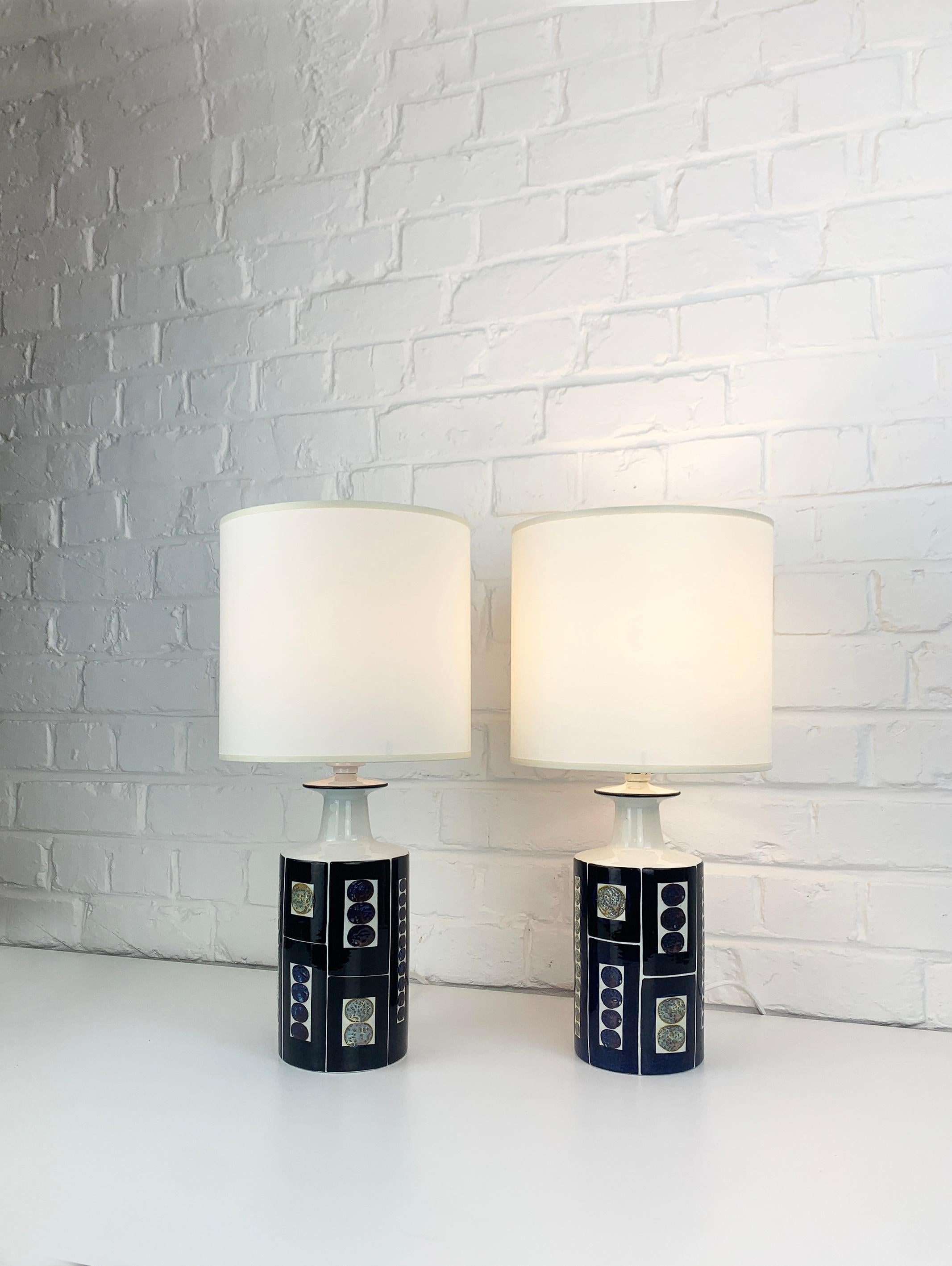 Hand-Crafted Pair Danish Modern Ceramic Lamps by I-L Koefoed Royal Copenhagen Fog&Morup 1960s For Sale