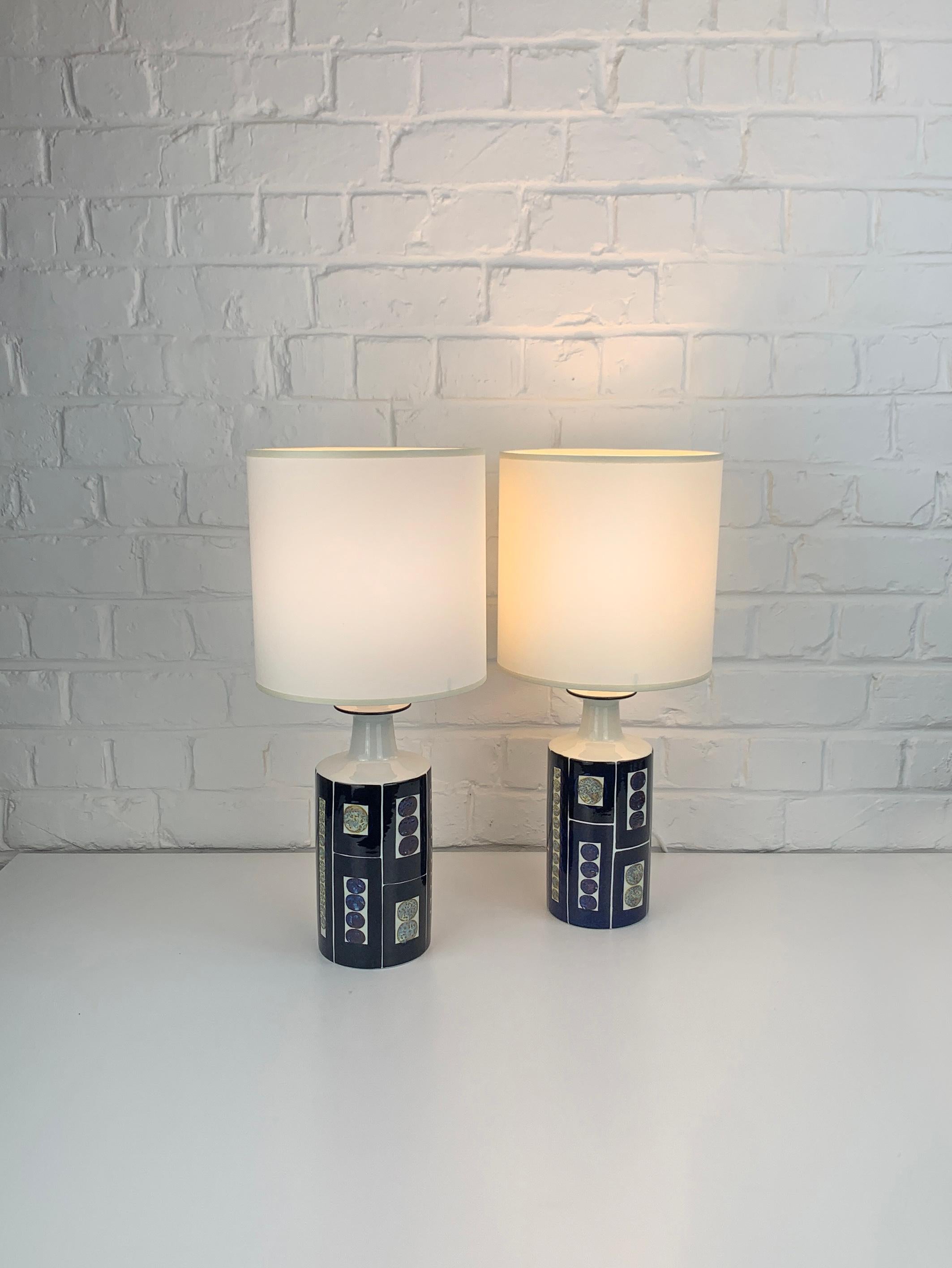 20th Century Pair Danish Modern Ceramic Lamps by I-L Koefoed Royal Copenhagen Fog&Morup 1960s For Sale