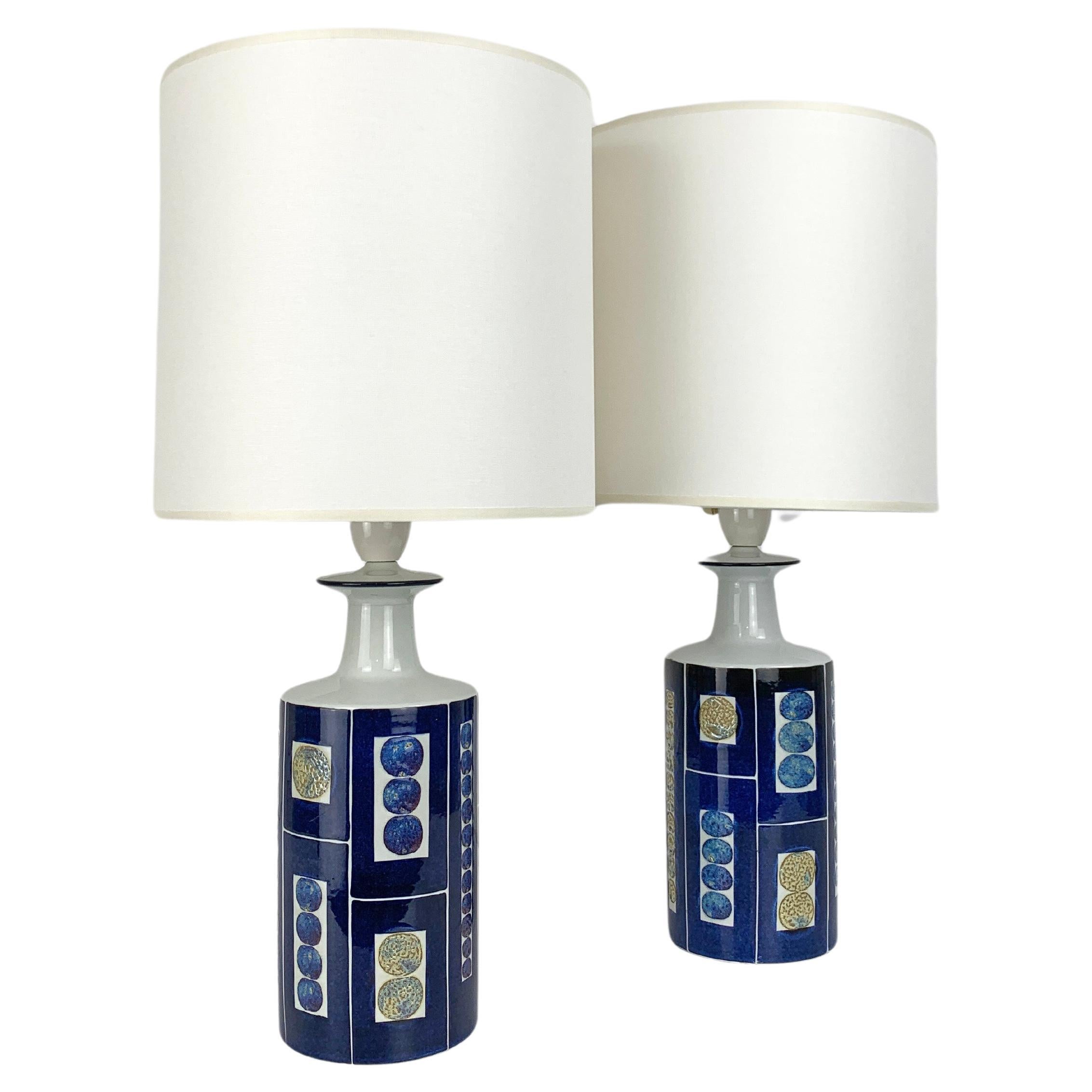 Pair Danish Modern Ceramic Lamps by I-L Koefoed Royal Copenhagen Fog&Morup 1960s