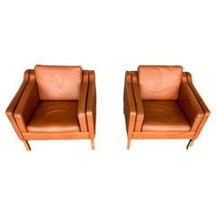 Pair Danish Modern Leather Armchairs by Borge Mogensen