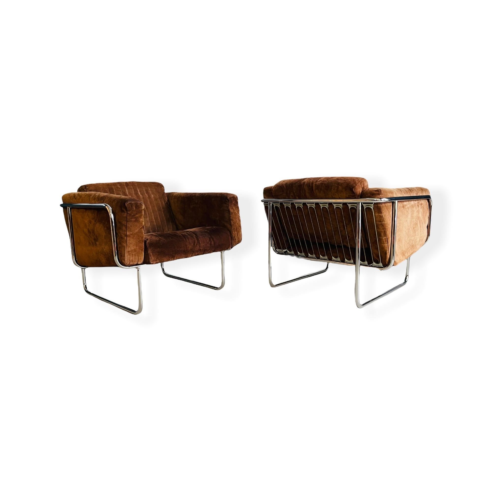 20th Century Pair Danish Modern Chrome Lounge Chairs by Hans Eichenberger