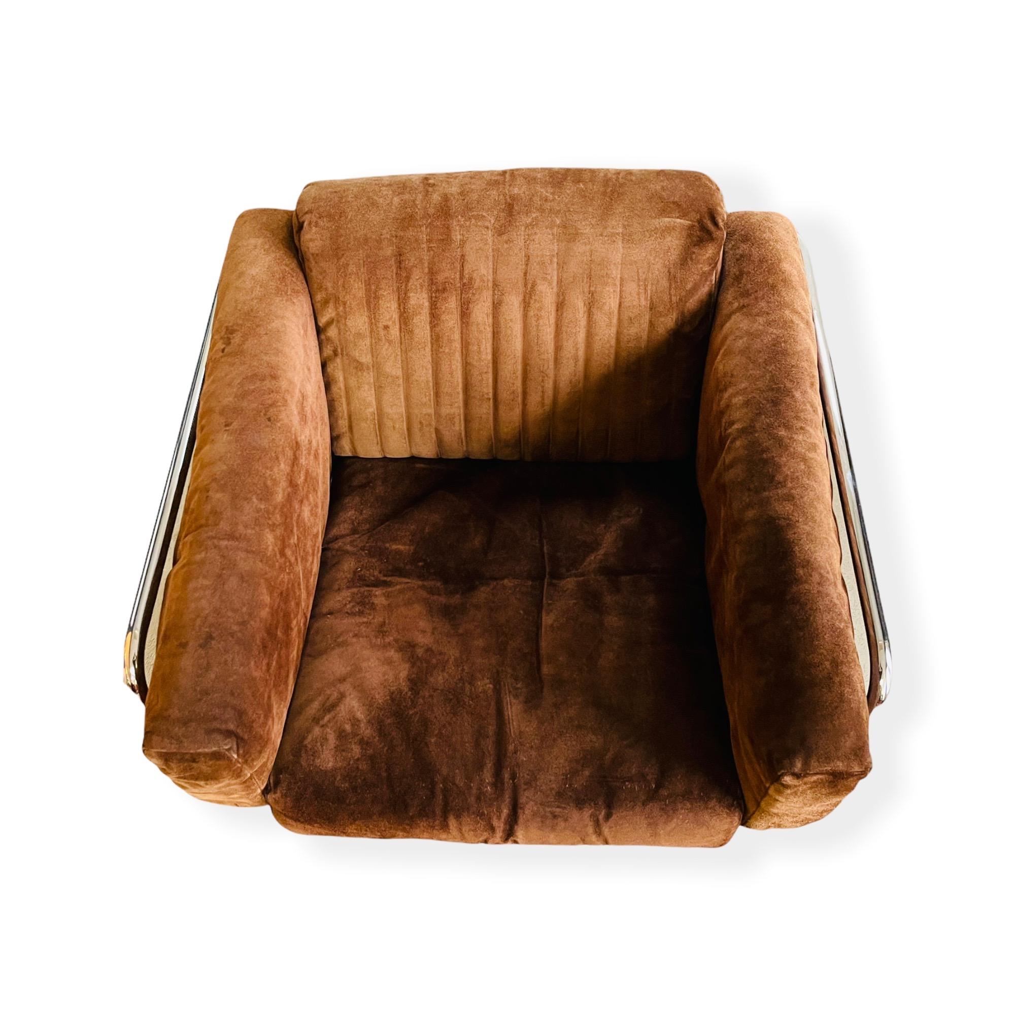 Pair Danish Modern Chrome Lounge Chairs by Hans Eichenberger 1