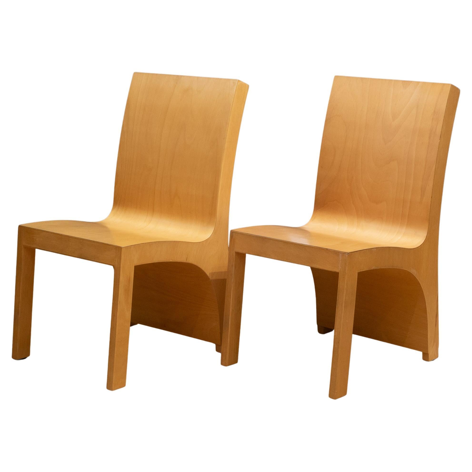 Pair Danish Modern Oak Veneer Side Chairs
