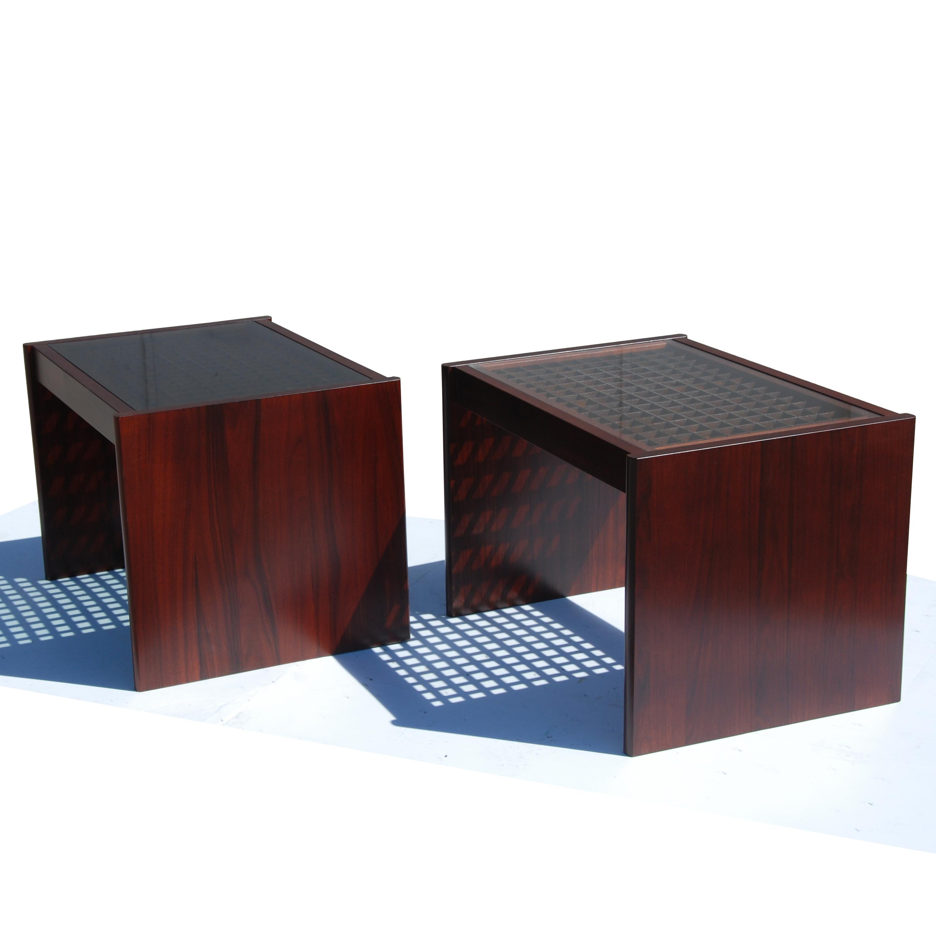Mid-Century Modern Pair of Danish Modern Rosewood End Tables by Komfort For Sale